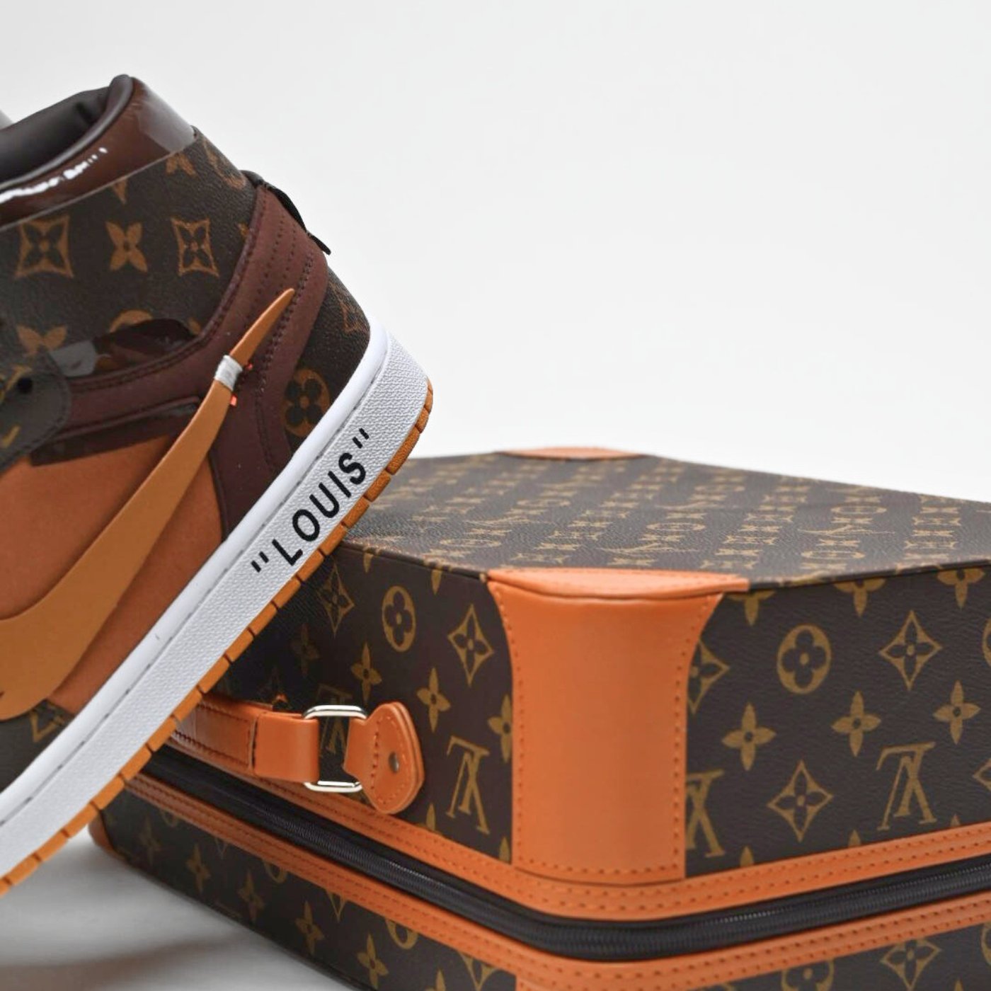 Custom Air Jordans X Travis Scott Brown Orange LV Pattern