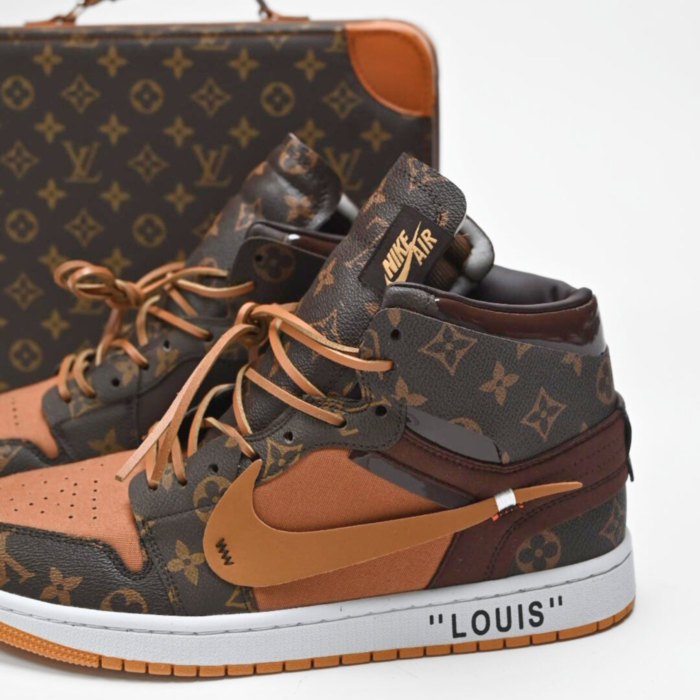 Custom Air Jordans X Travis Scott Brown Orange LV Pattern