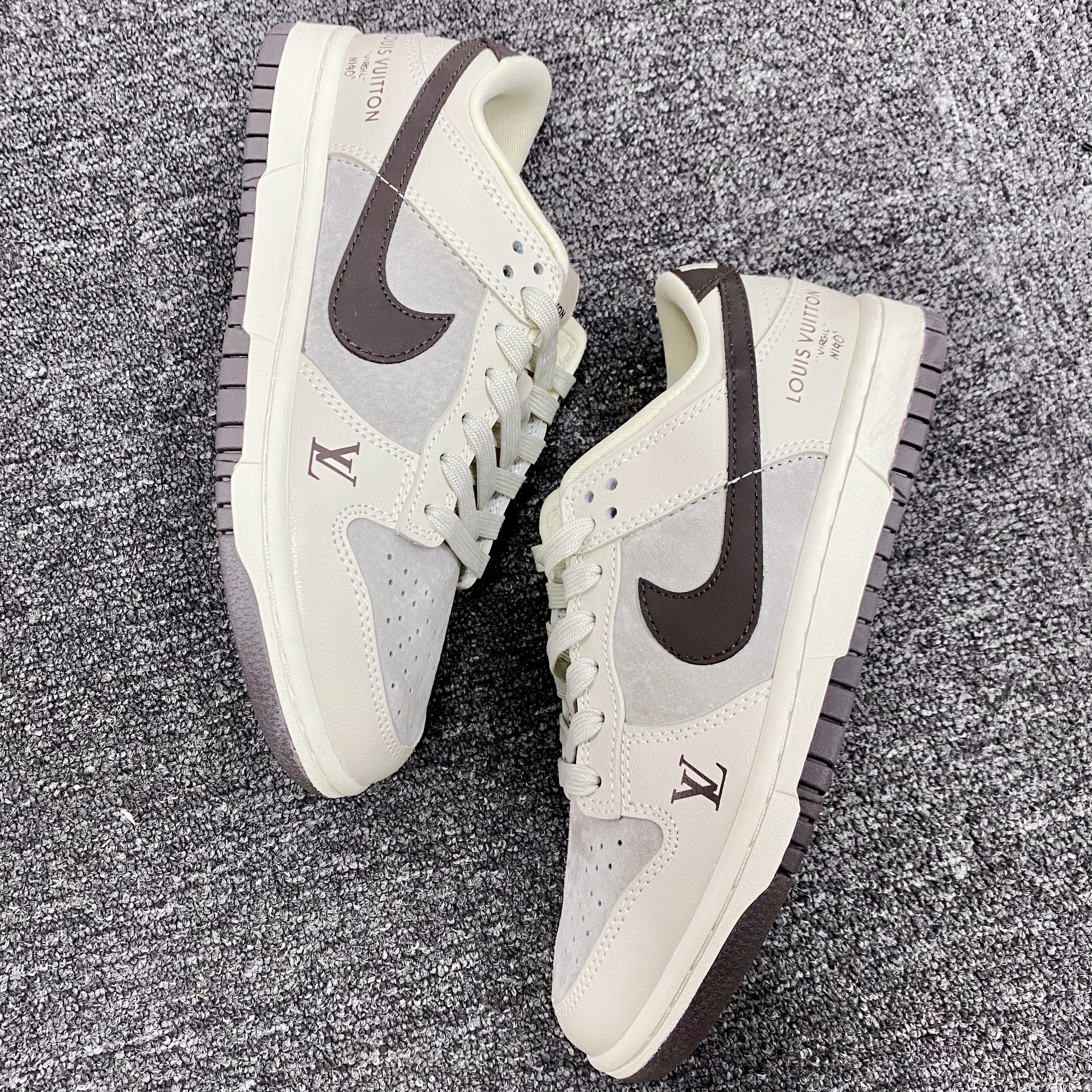 Custom Dunk Off - White Khaki With LV Logo