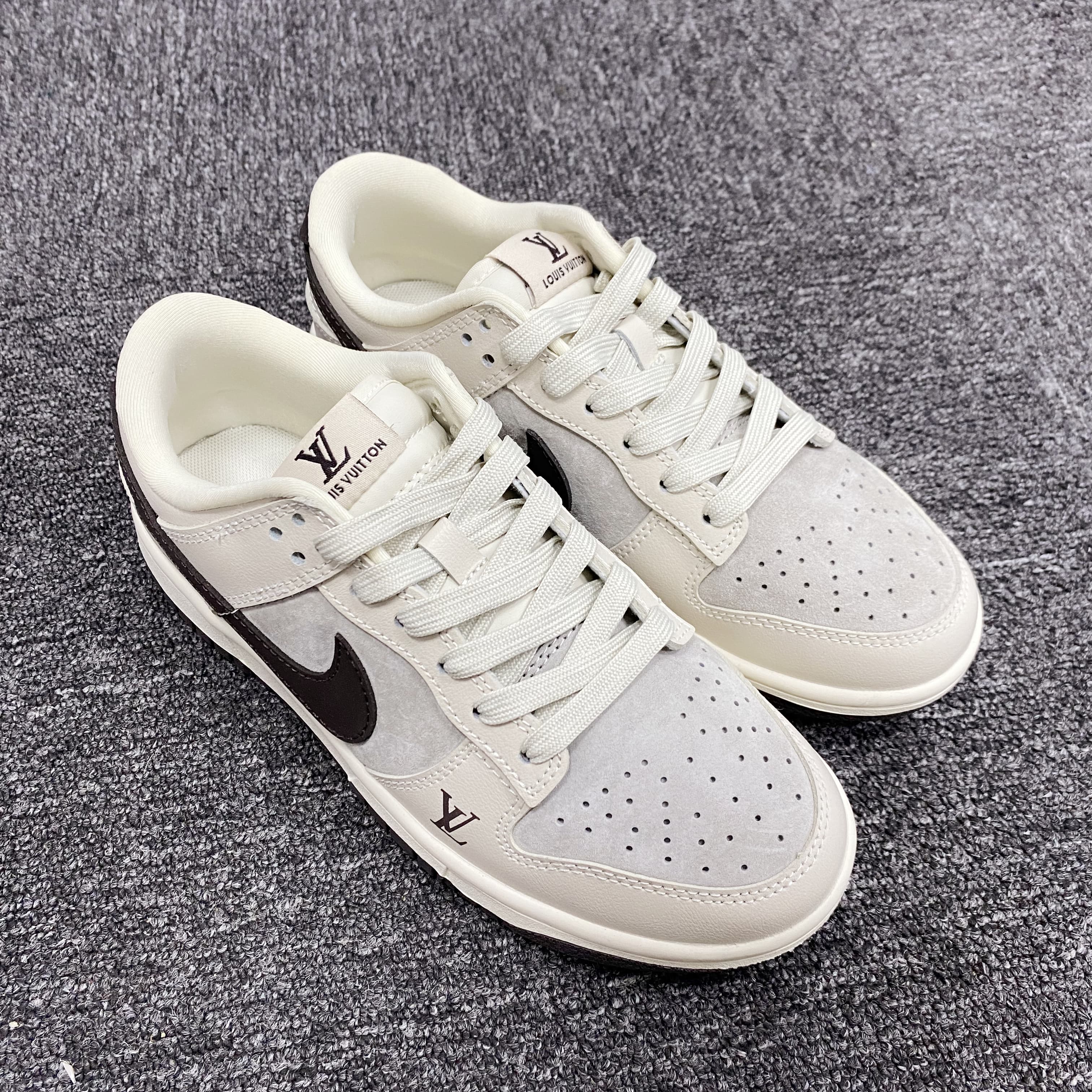 Custom Dunk Off - White Khaki With LV Logo