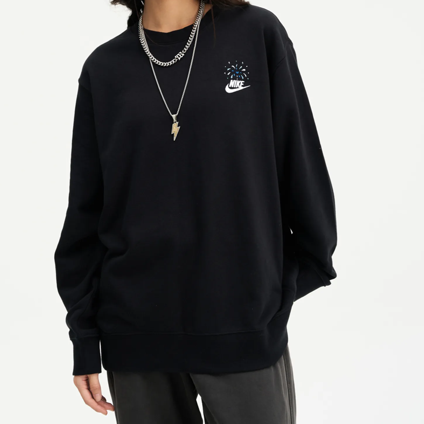 Custom Embroidery Nike Sweatshirt Black Colorful Fireworks Design