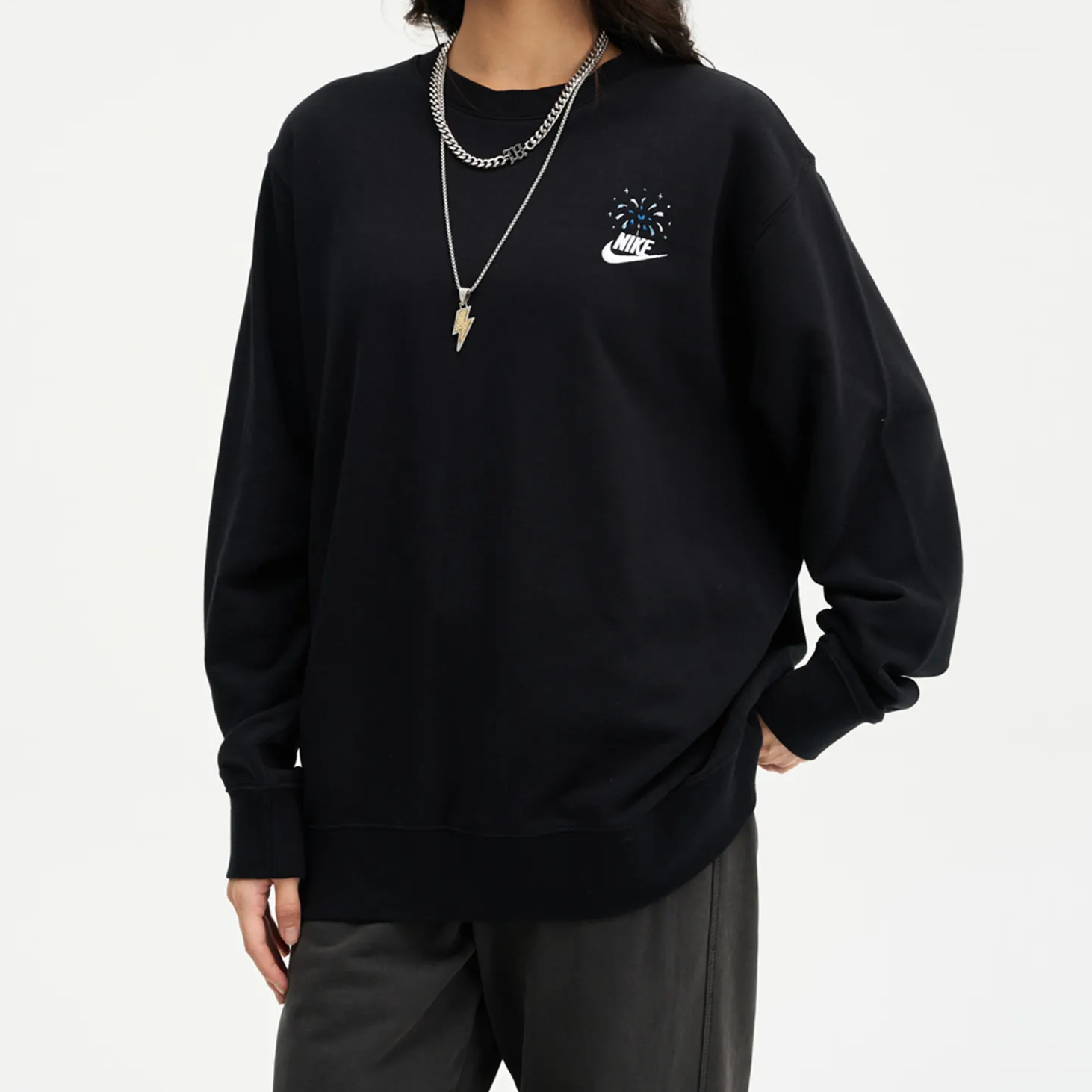 Custom Embroidery Nike Sweatshirt Black Colorful Fireworks Design