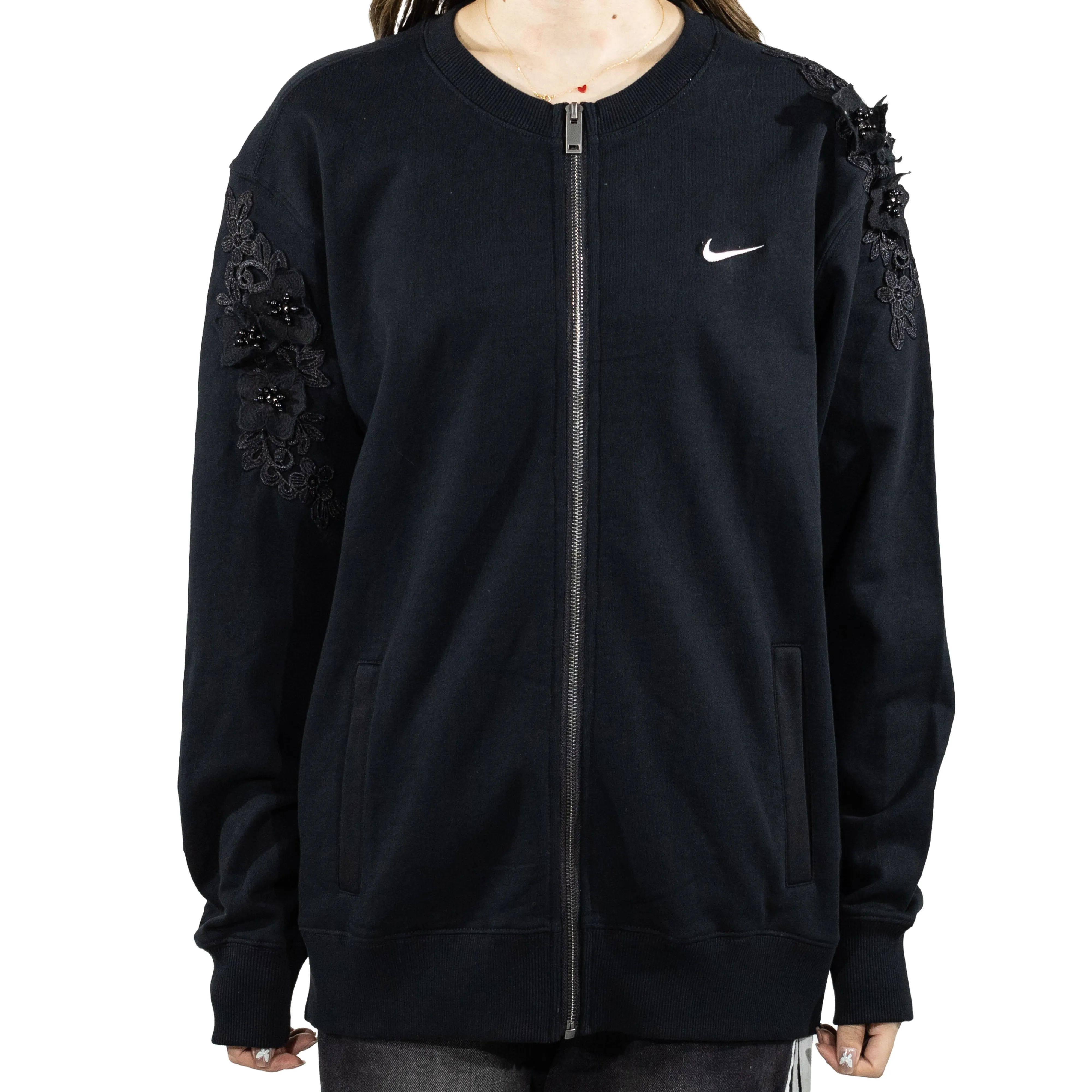 Custom Embroidery Nike Sweatshirt Black Floral Embellished