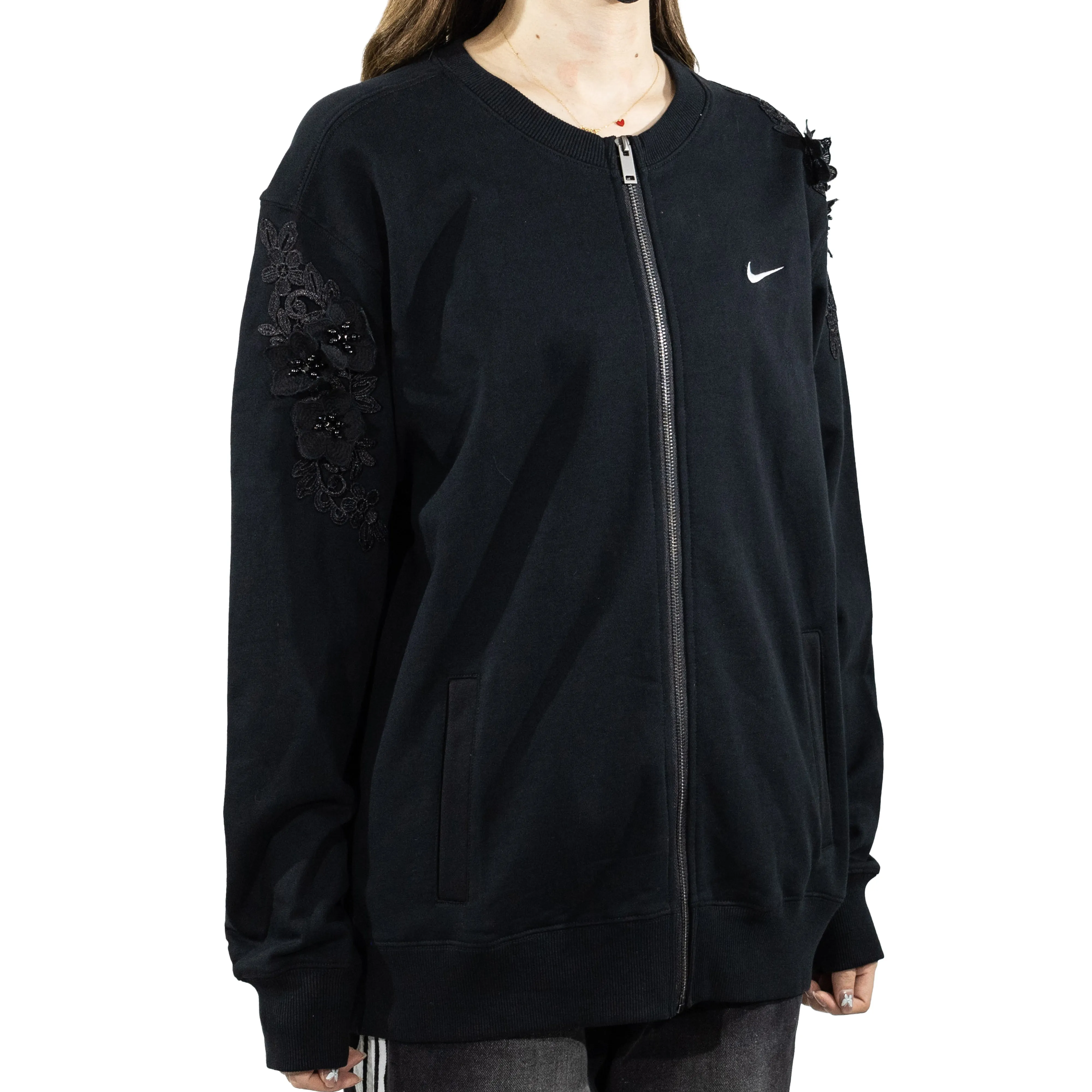 Custom Embroidery Nike Sweatshirt Black Floral Embellished