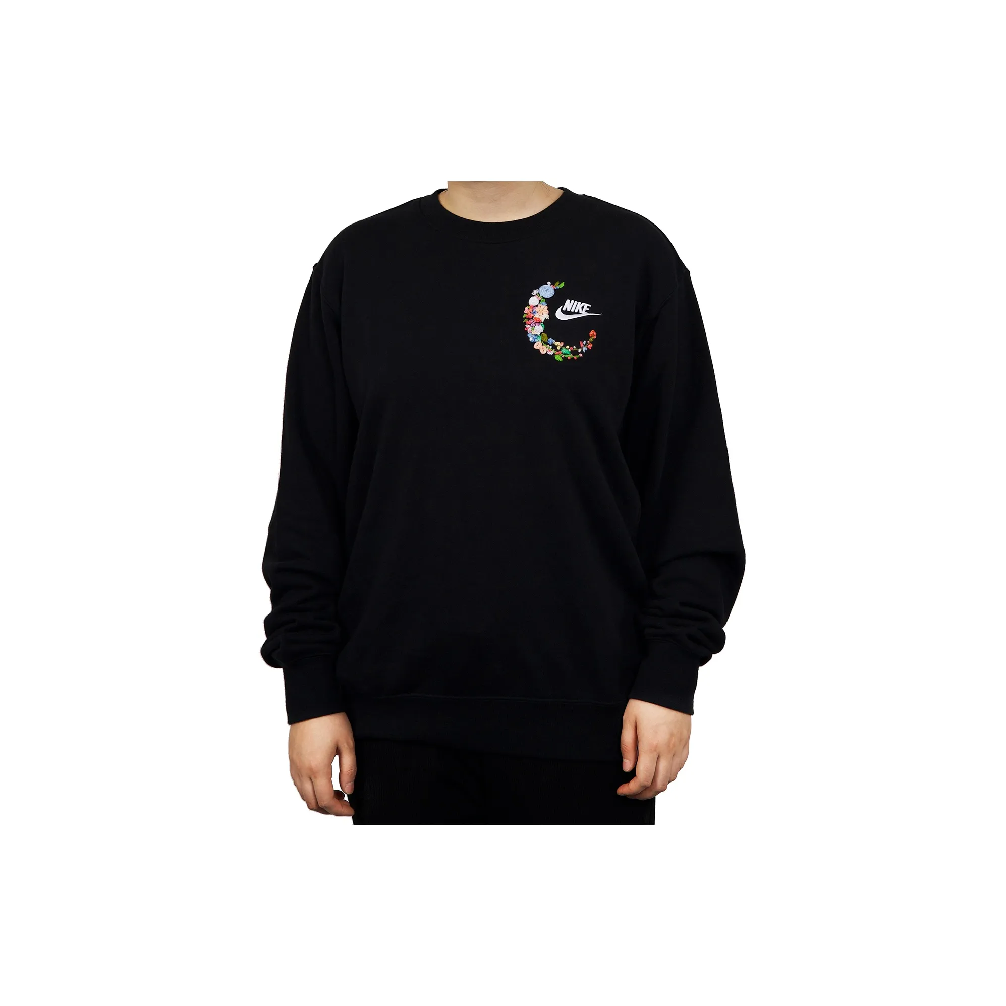 Custom Embroidery Nike Sweatshirt Black Floral Pattern