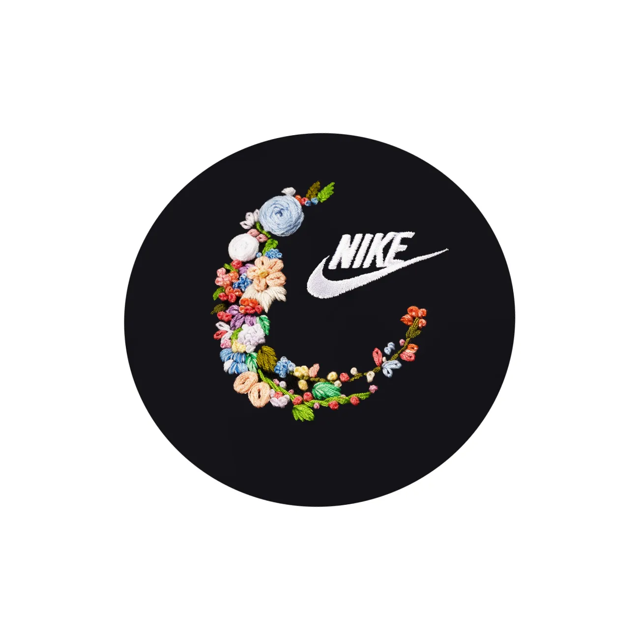 Custom Embroidery Nike Sweatshirt Black Floral Pattern