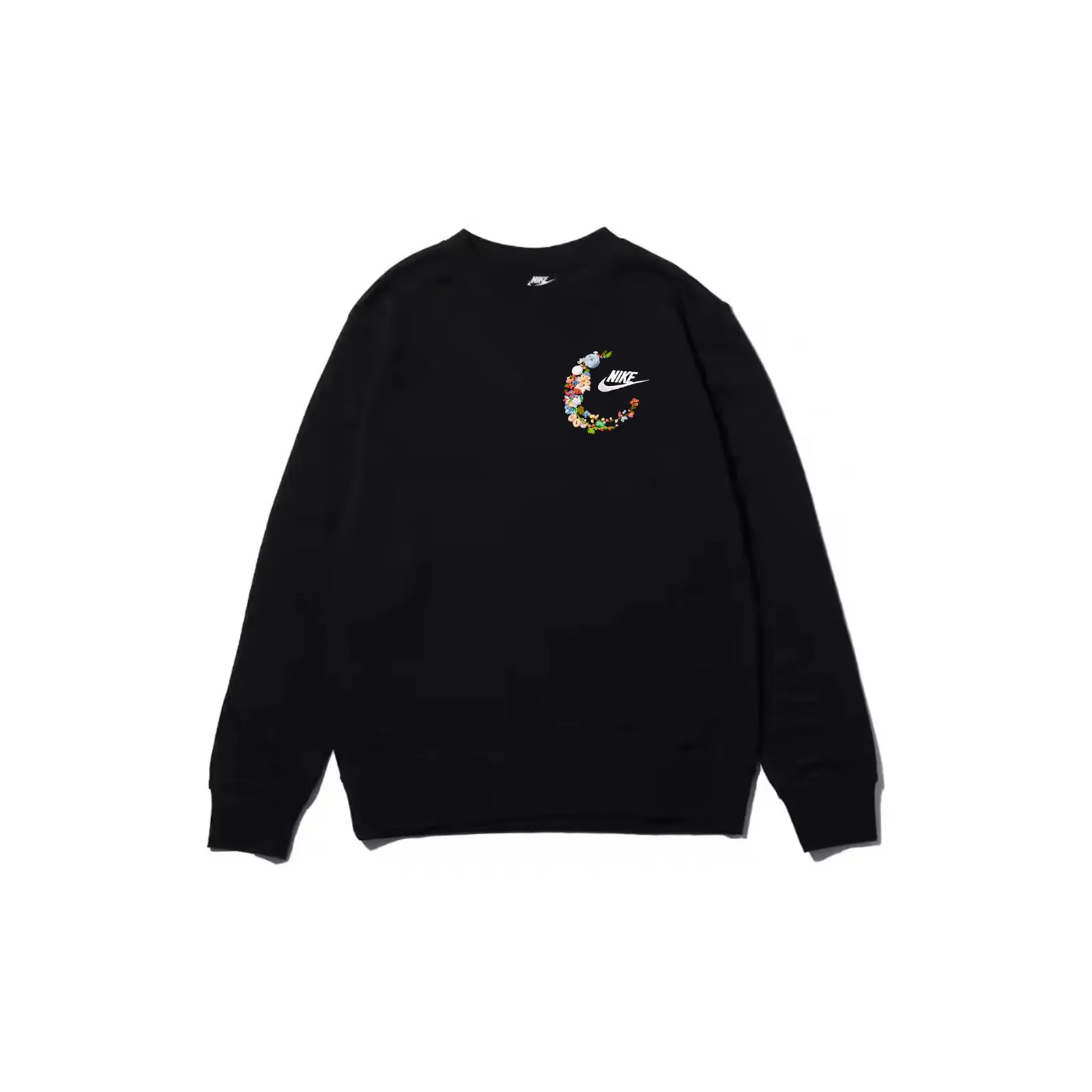 Custom Embroidery Nike Sweatshirt Black Floral Pattern