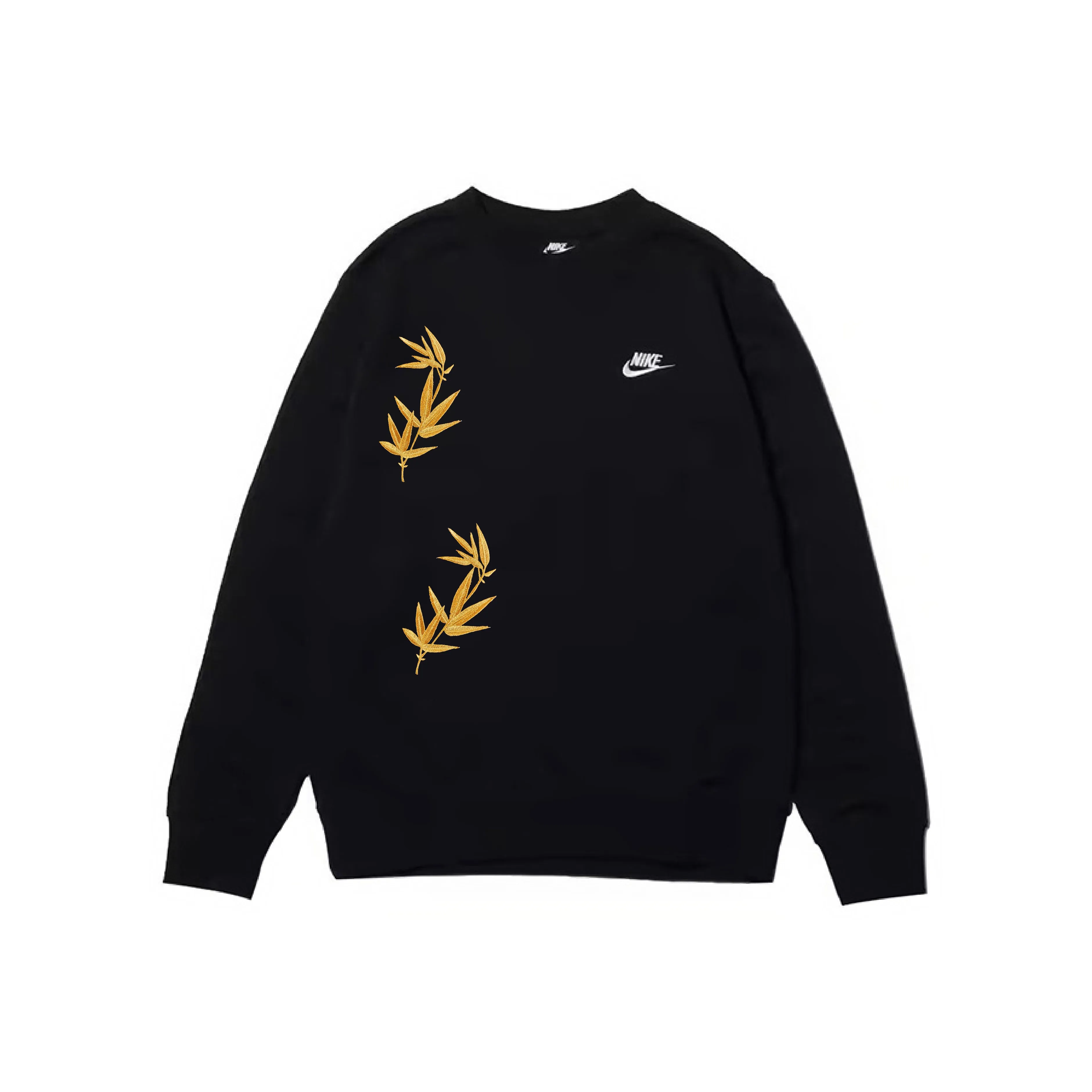 Custom Embroidery Nike Sweatshirt Black Gold Bamboo Design