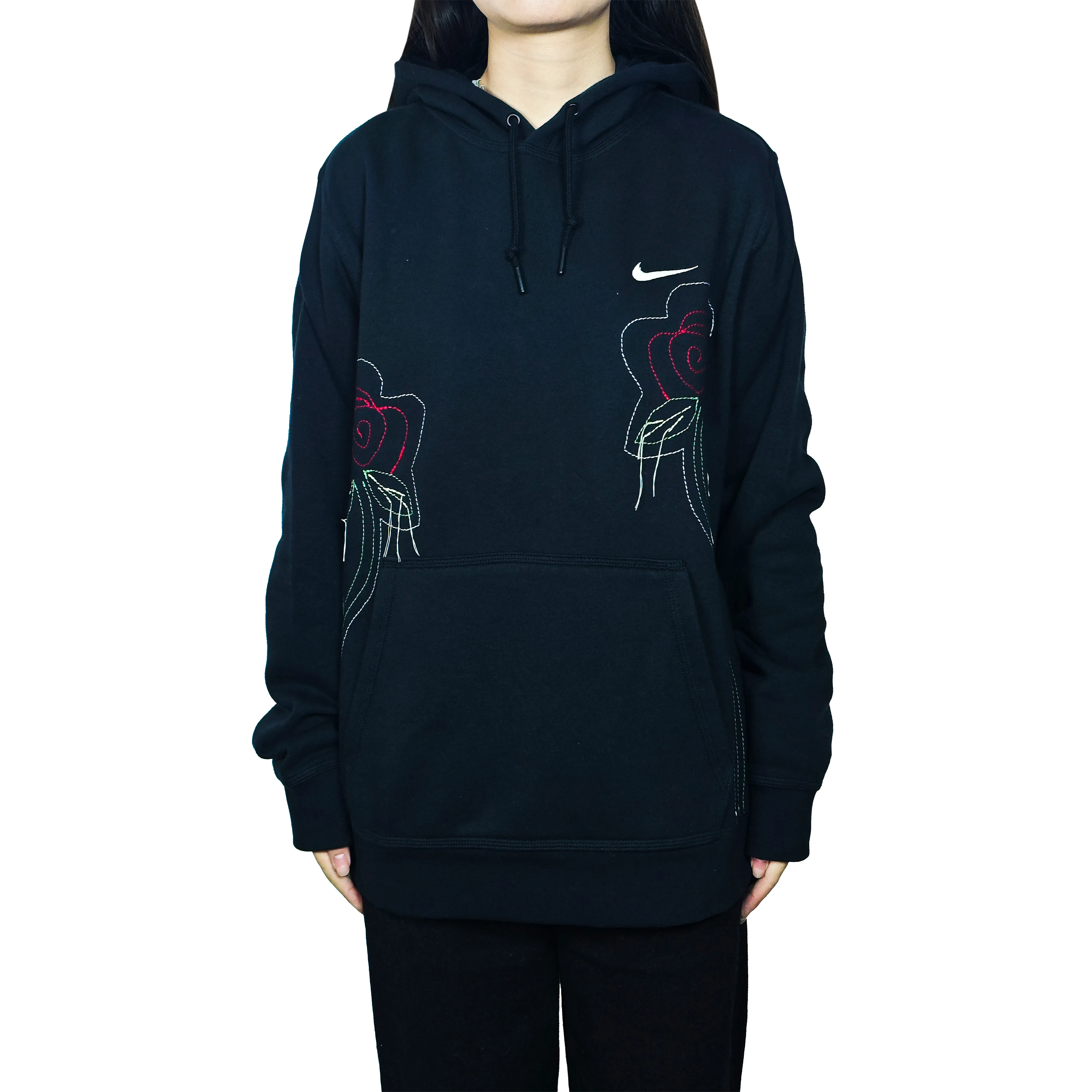 Custom Embroidery Nike Sweatshirt Black Rose Design