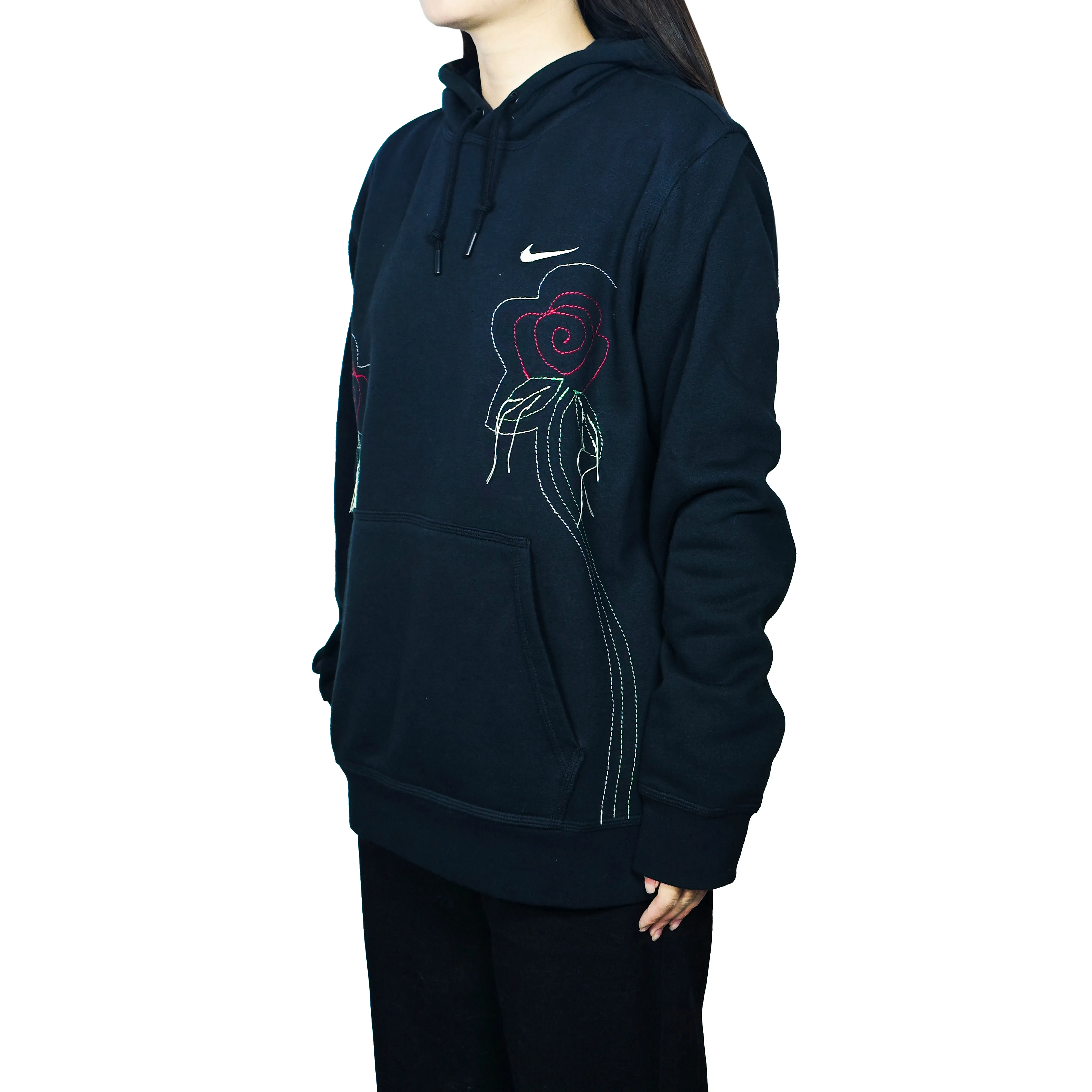 Custom Embroidery Nike Sweatshirt Black Rose Design