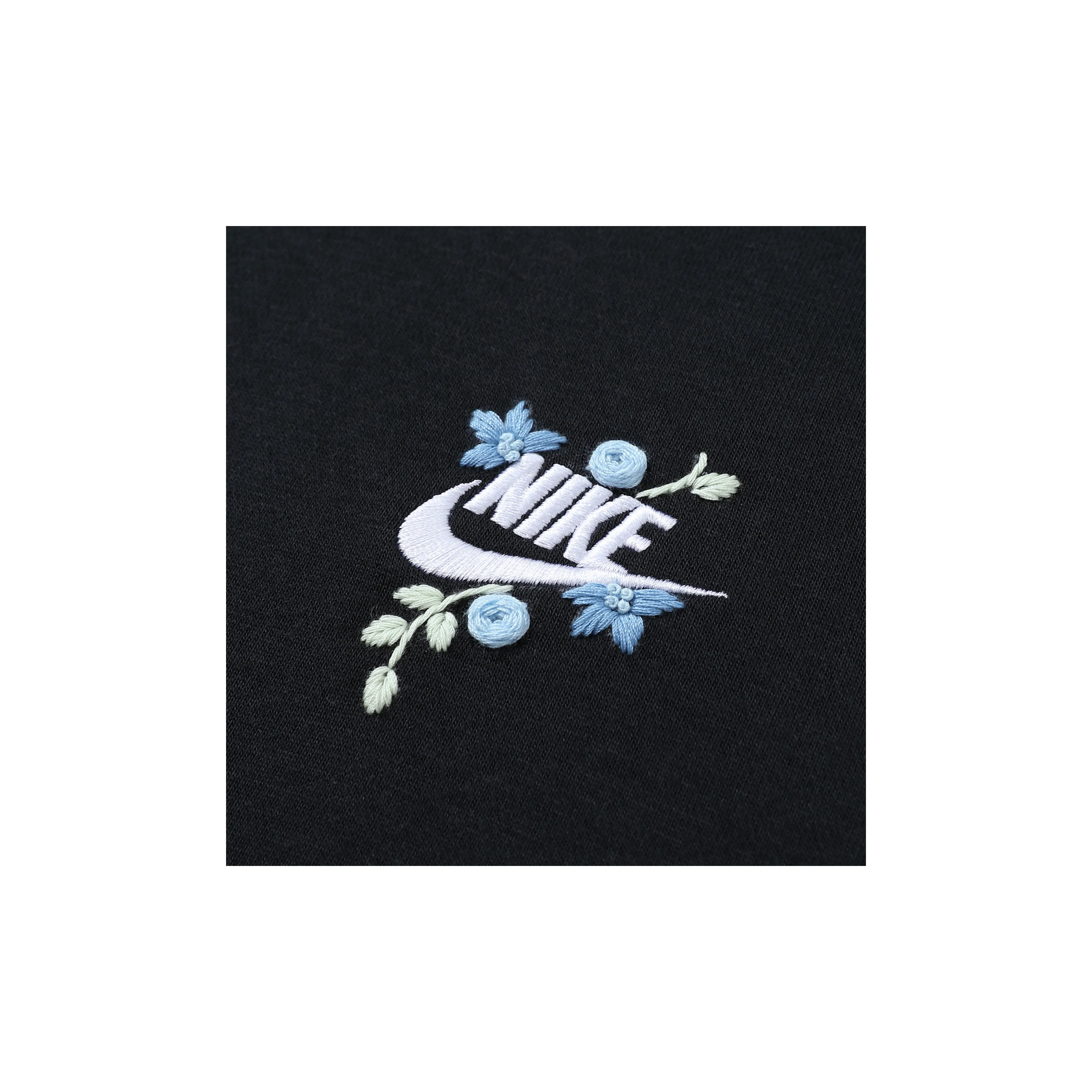 Custom Embroidery Nike Sweatshirt Black With Blue Flower Pattern