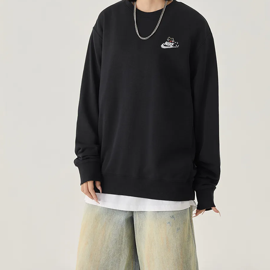 Custom Embroidery Nike Sweatshirt Black With Cat Pattern