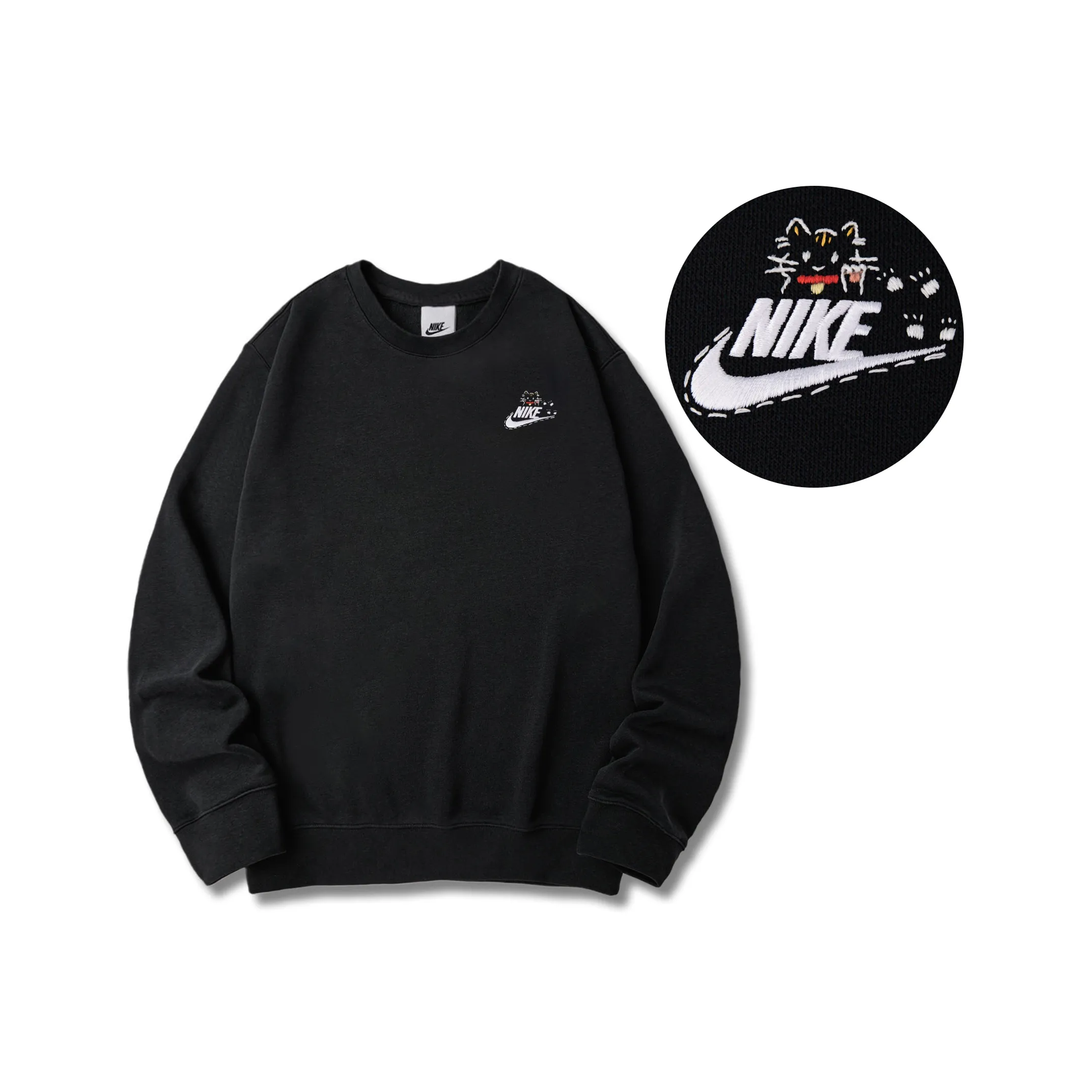 Custom Embroidery Nike Sweatshirt Black With Cat Pattern