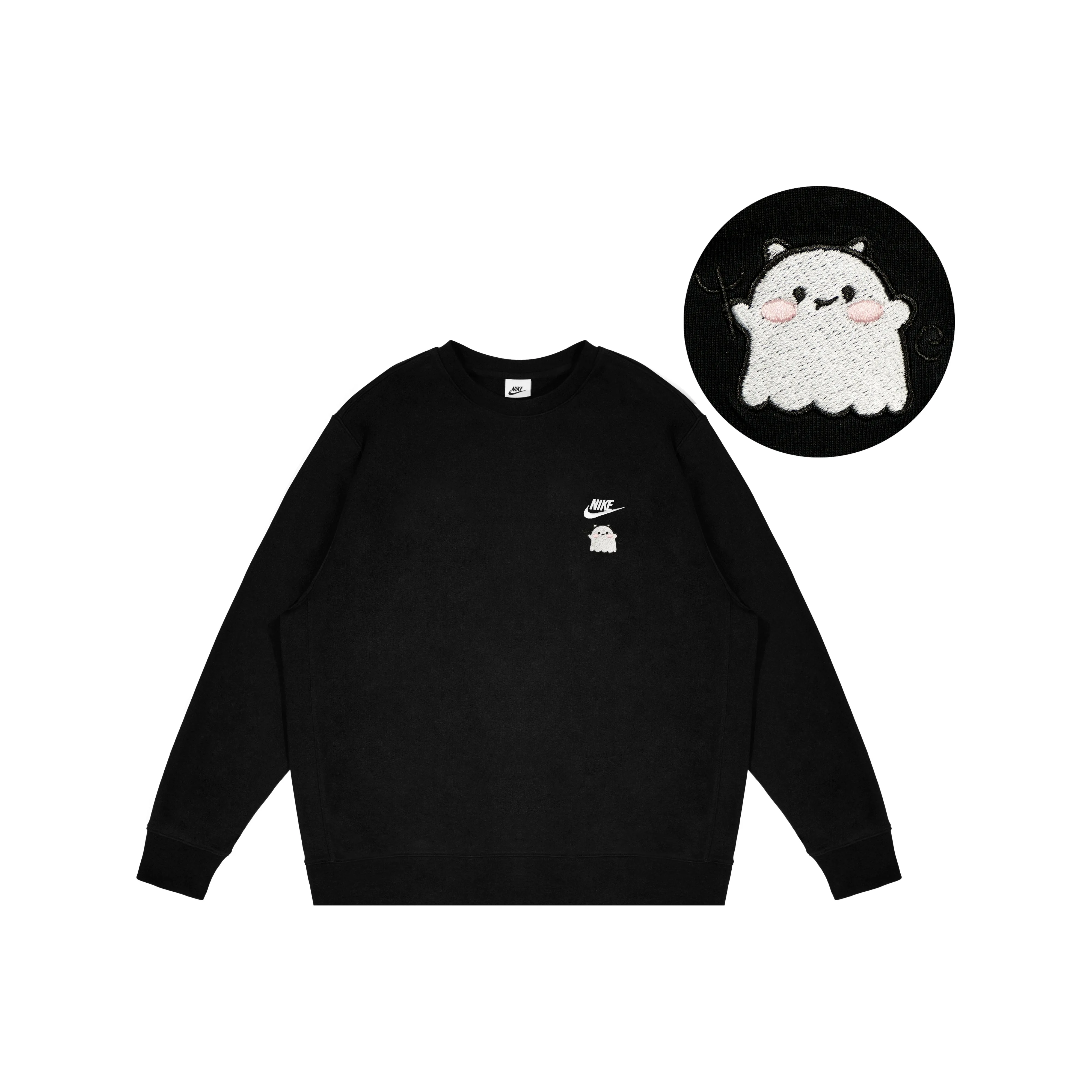 Custom Embroidery Nike Sweatshirt Black With Cute Ghost Design