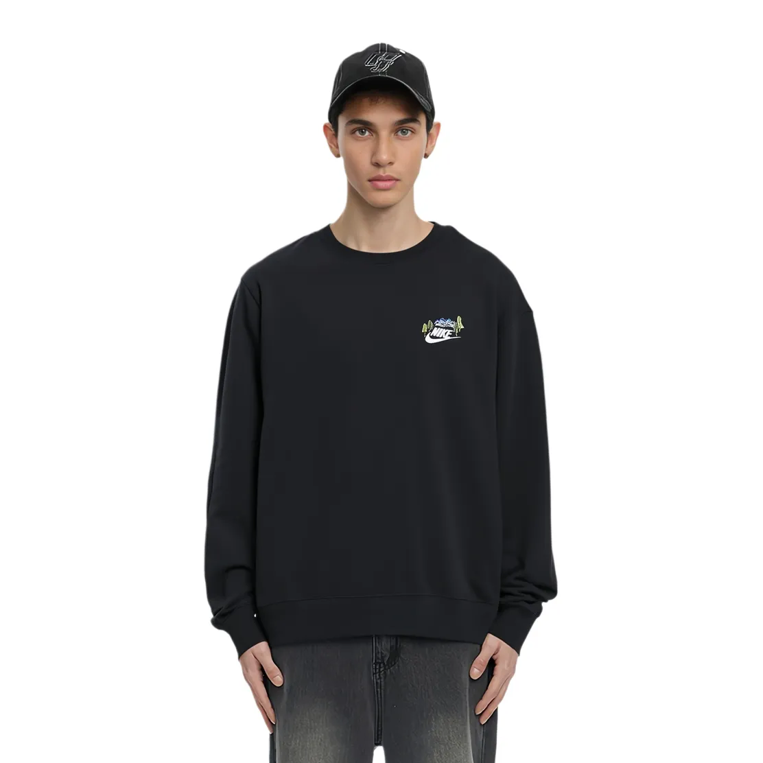 Custom Embroidery Nike Sweatshirt Black With Mountain Tree Pattern