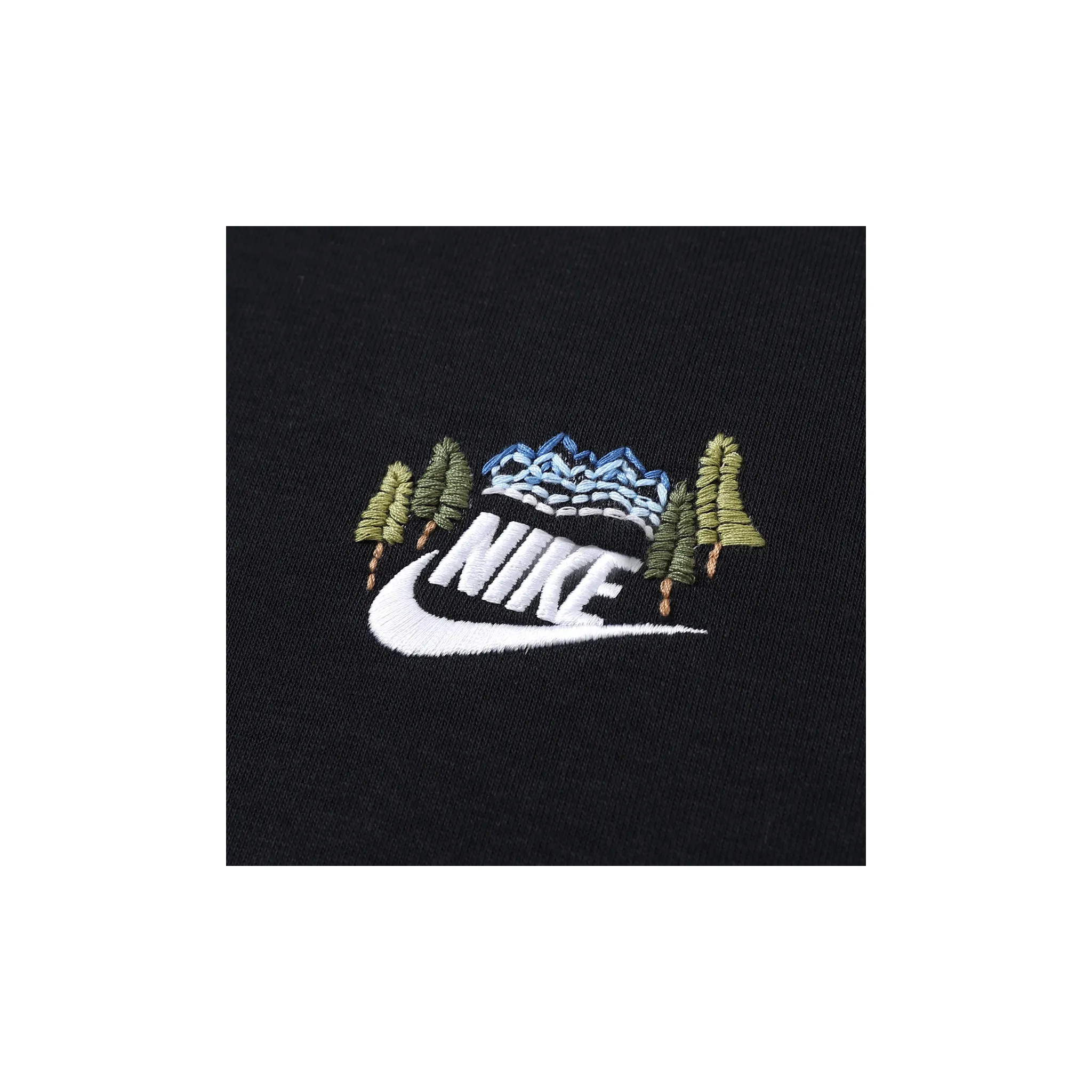 Custom Embroidery Nike Sweatshirt Black With Mountain Tree Pattern