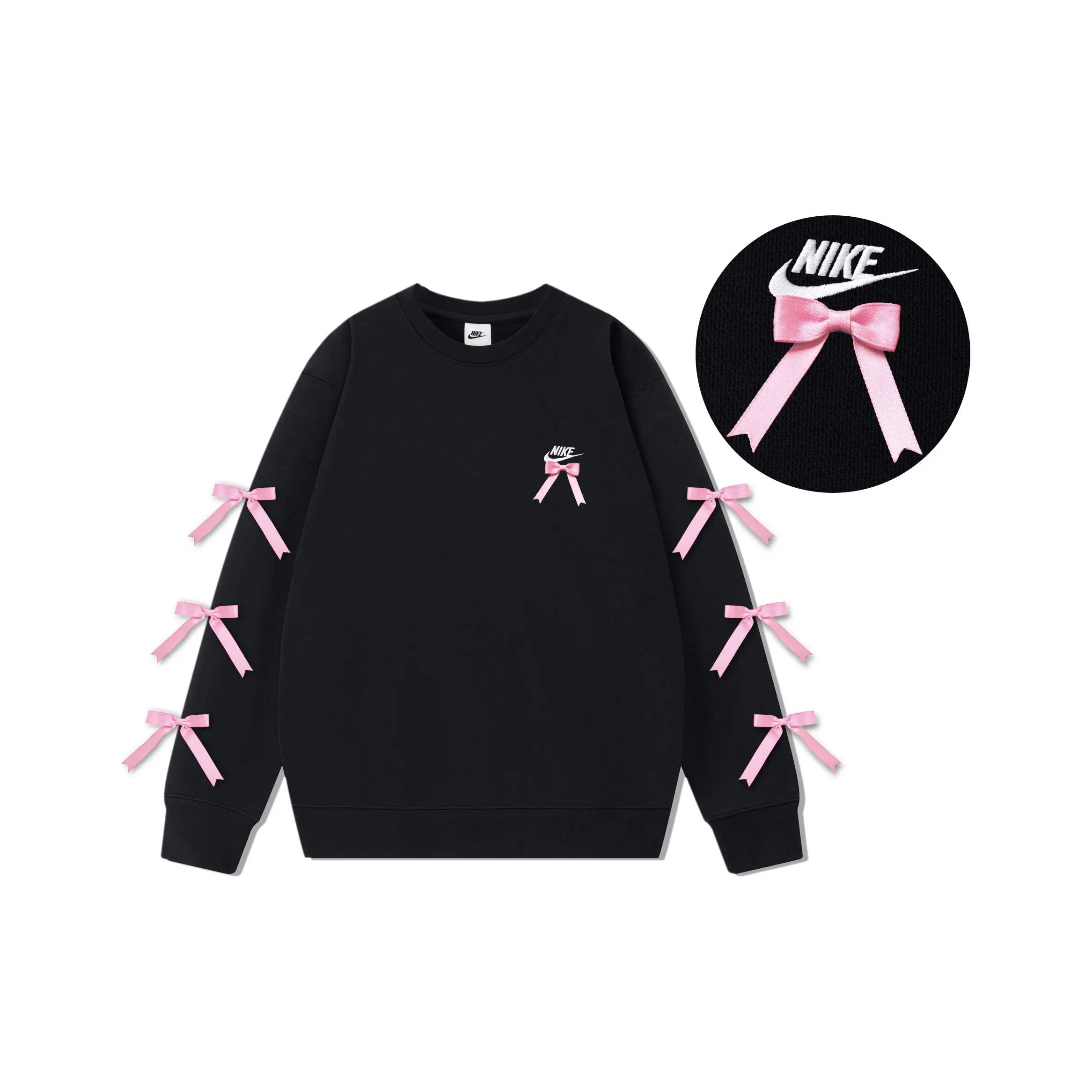 Custom Embroidery Nike Sweatshirt Black With Pink Bows