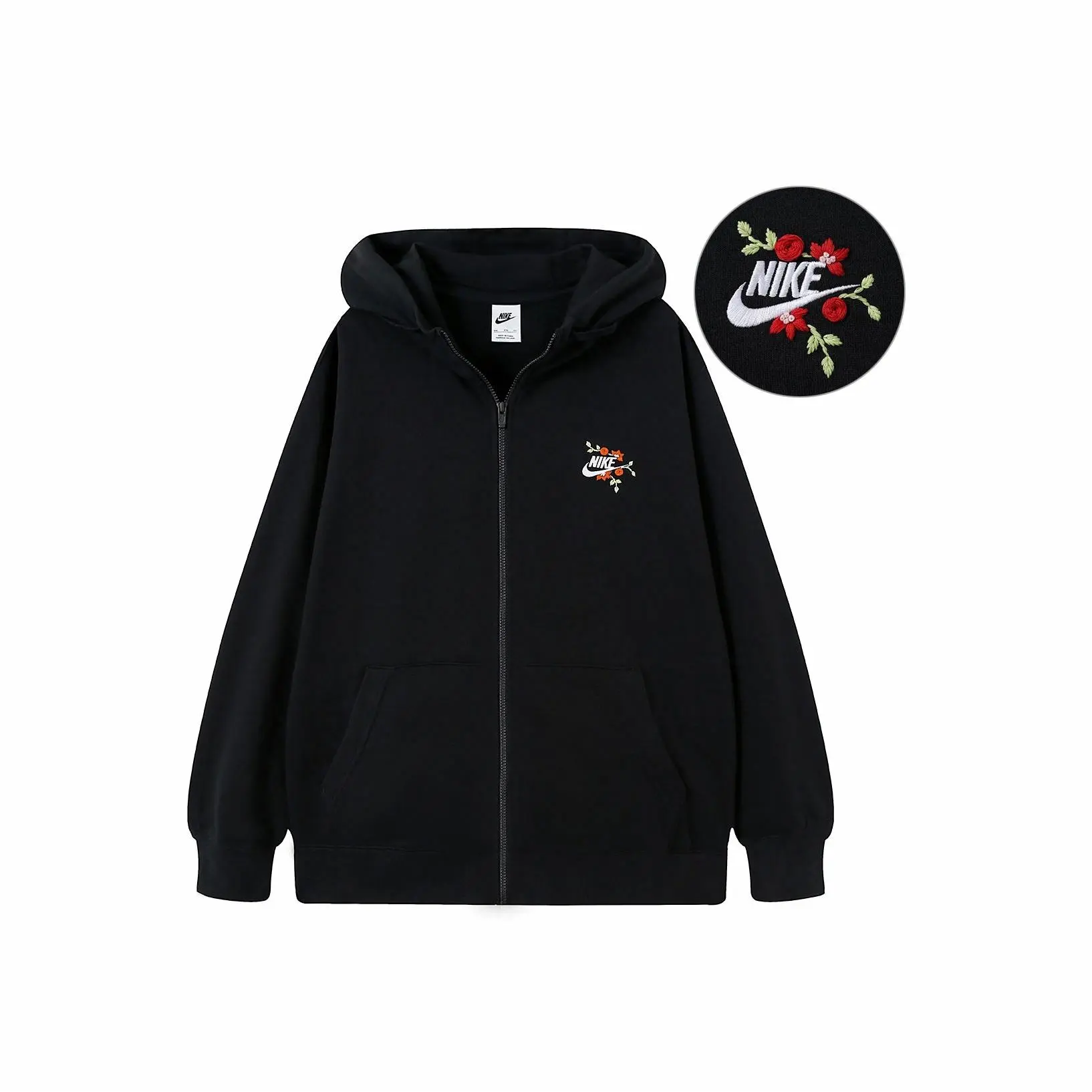 Custom Embroidery Nike Sweatshirt Black With Red Rose