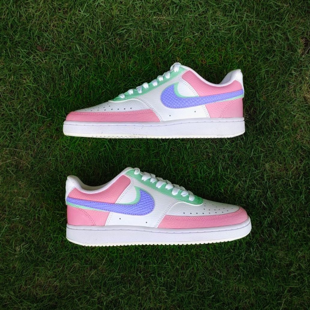 Custom Nike Court Vision Pink White Mint With Purple Swoosh-shecustomize