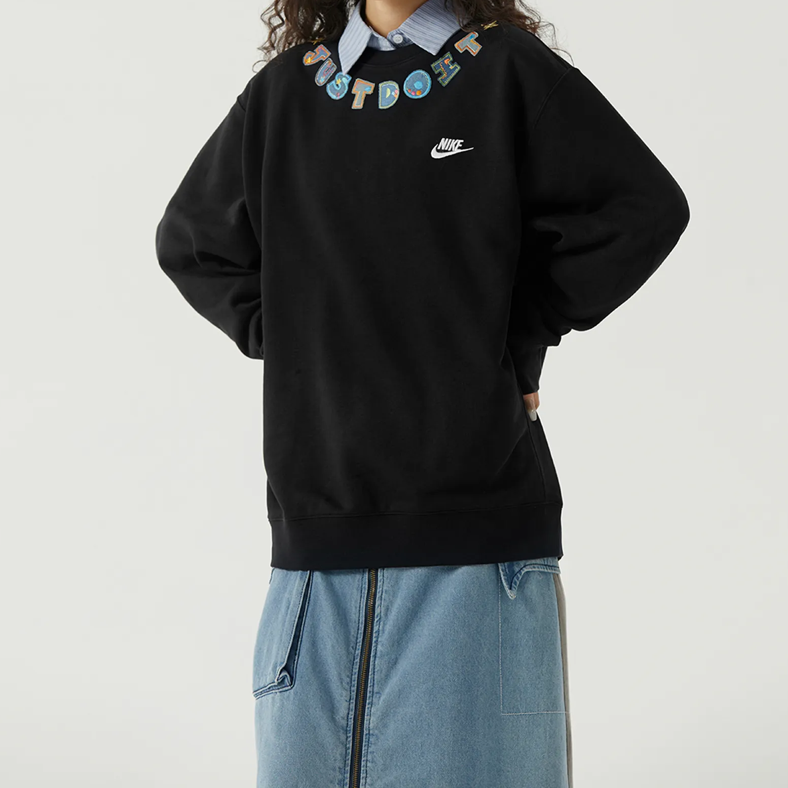 Custom Nike Sweatshirt Black Colorful Just Do It Design