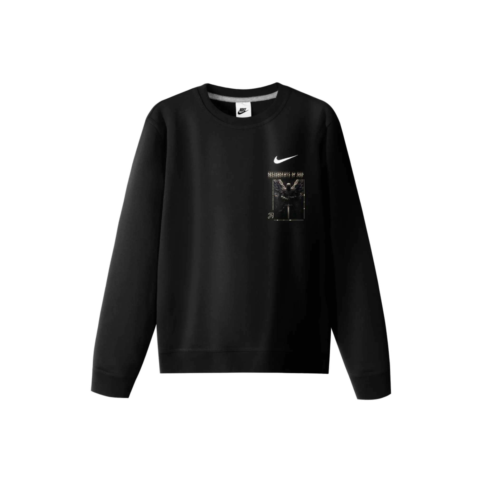 Custom Nike Sweatshirt Black Fantasy Theme With Knight Pattern