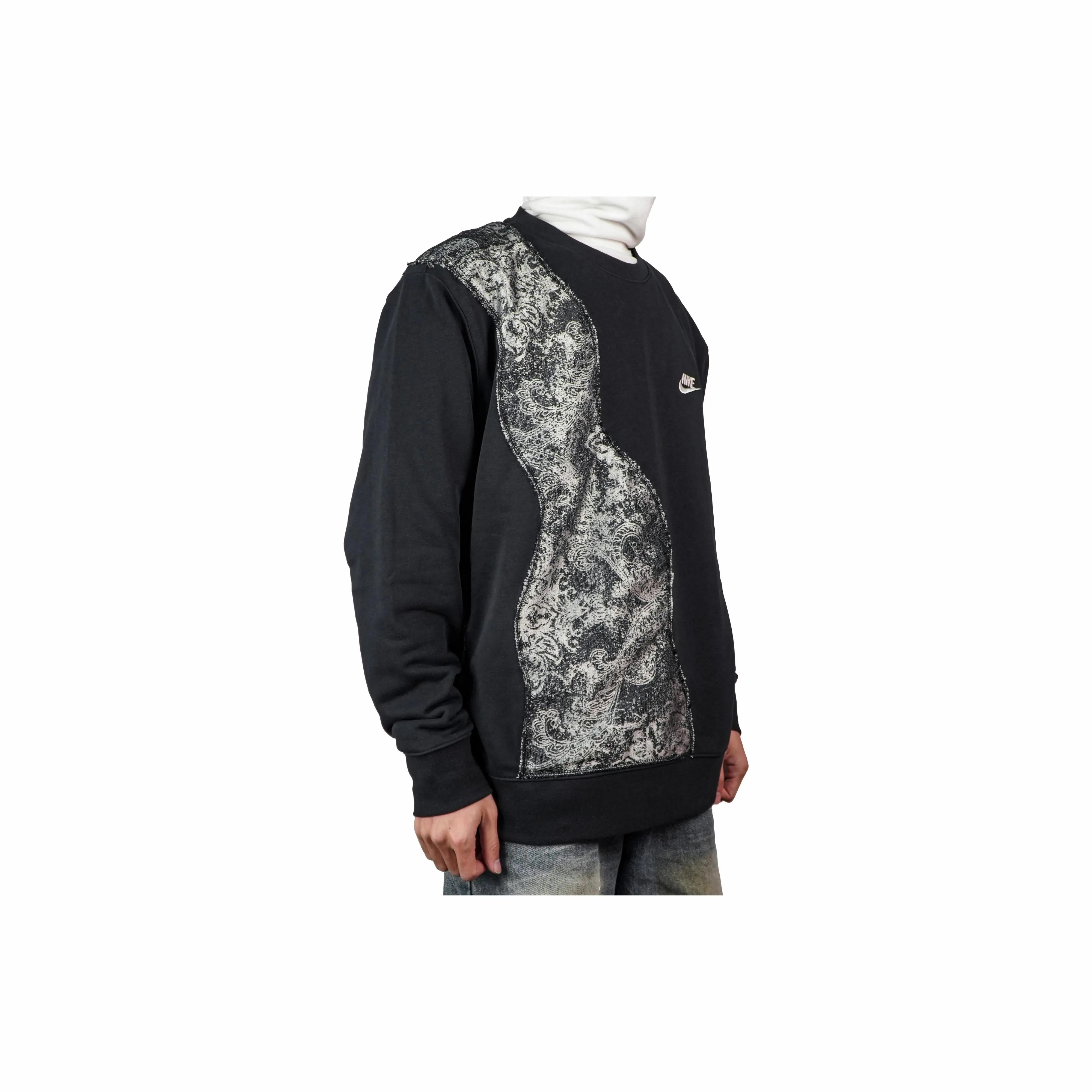 Custom Nike Sweatshirt Black Grey Paisley Pattern