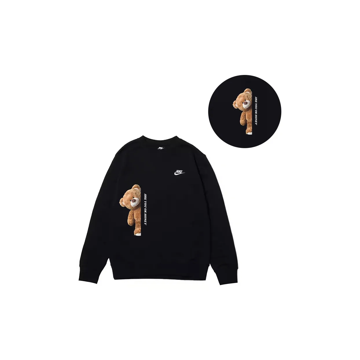 Custom Nike Sweatshirt Black Khaki Teddy Bear