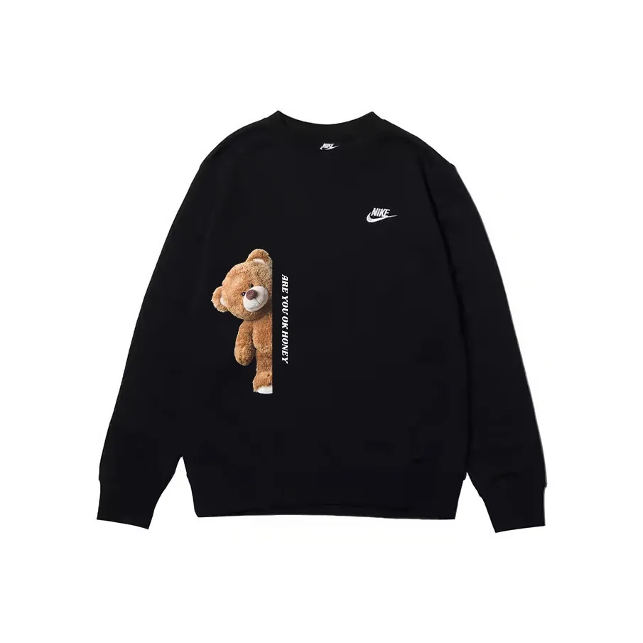 Custom Nike Sweatshirt Black Khaki Teddy Bear