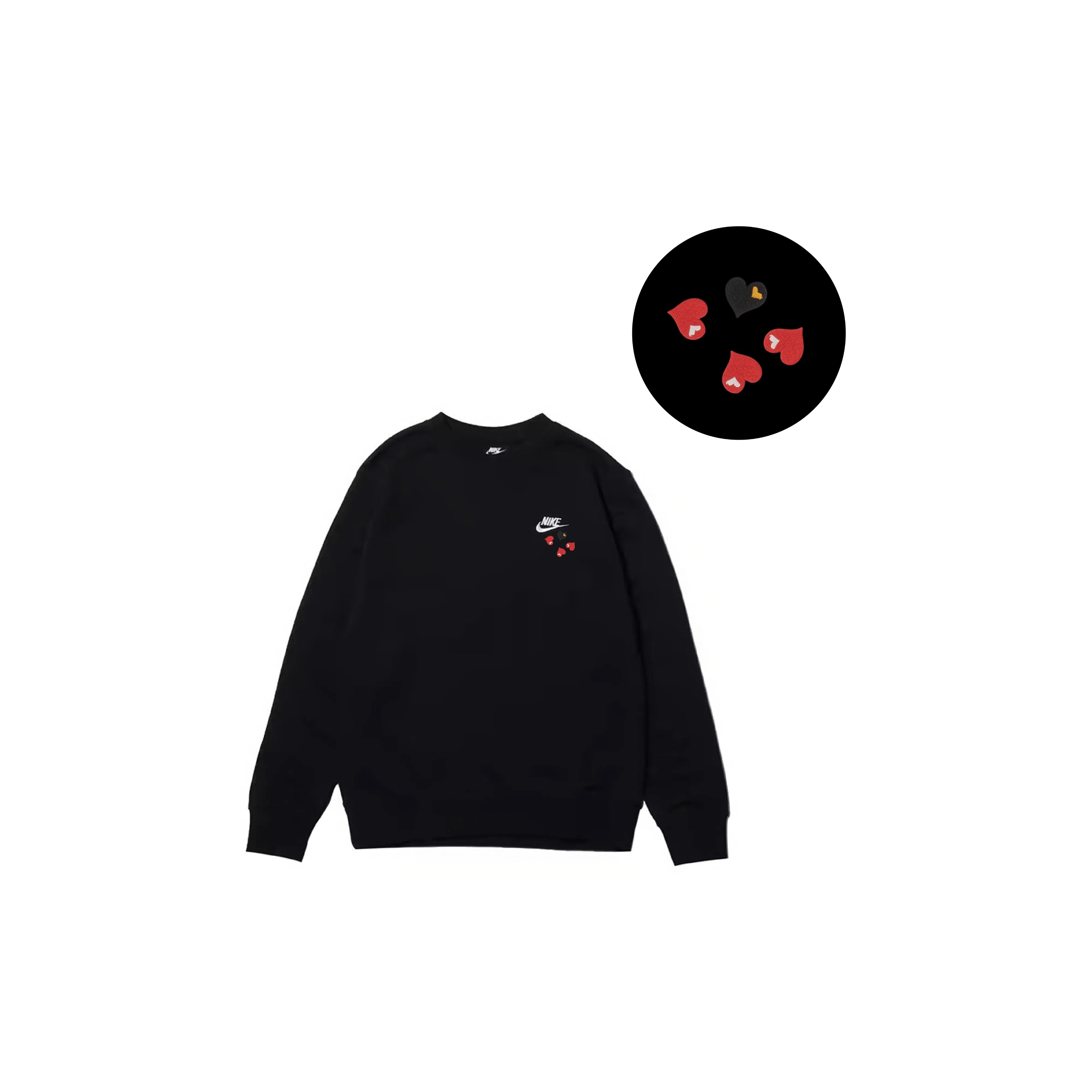 Custom Nike Sweatshirt Black Red Heart Pattern
