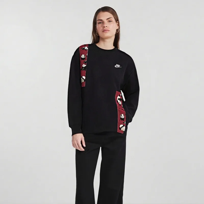 Custom Nike Sweatshirt Black Red With PAnda Pattern