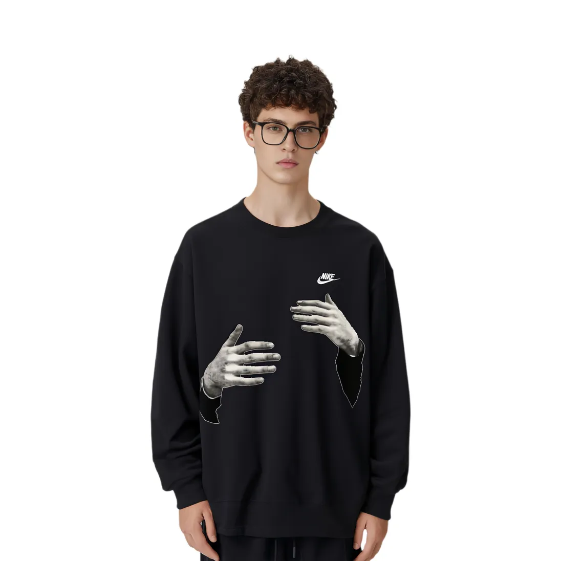 Custom Nike Sweatshirt Black With HAnd Pattern