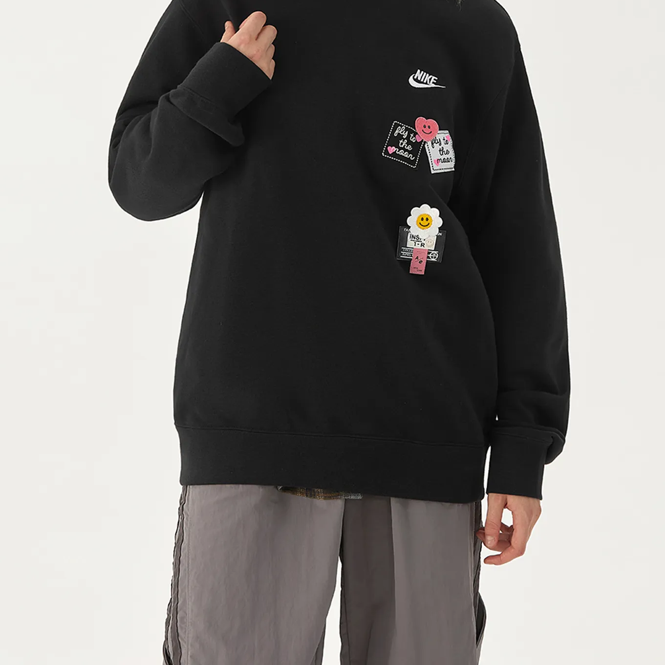 Custom Nike Sweatshirt Black With Heart Flower Patterns