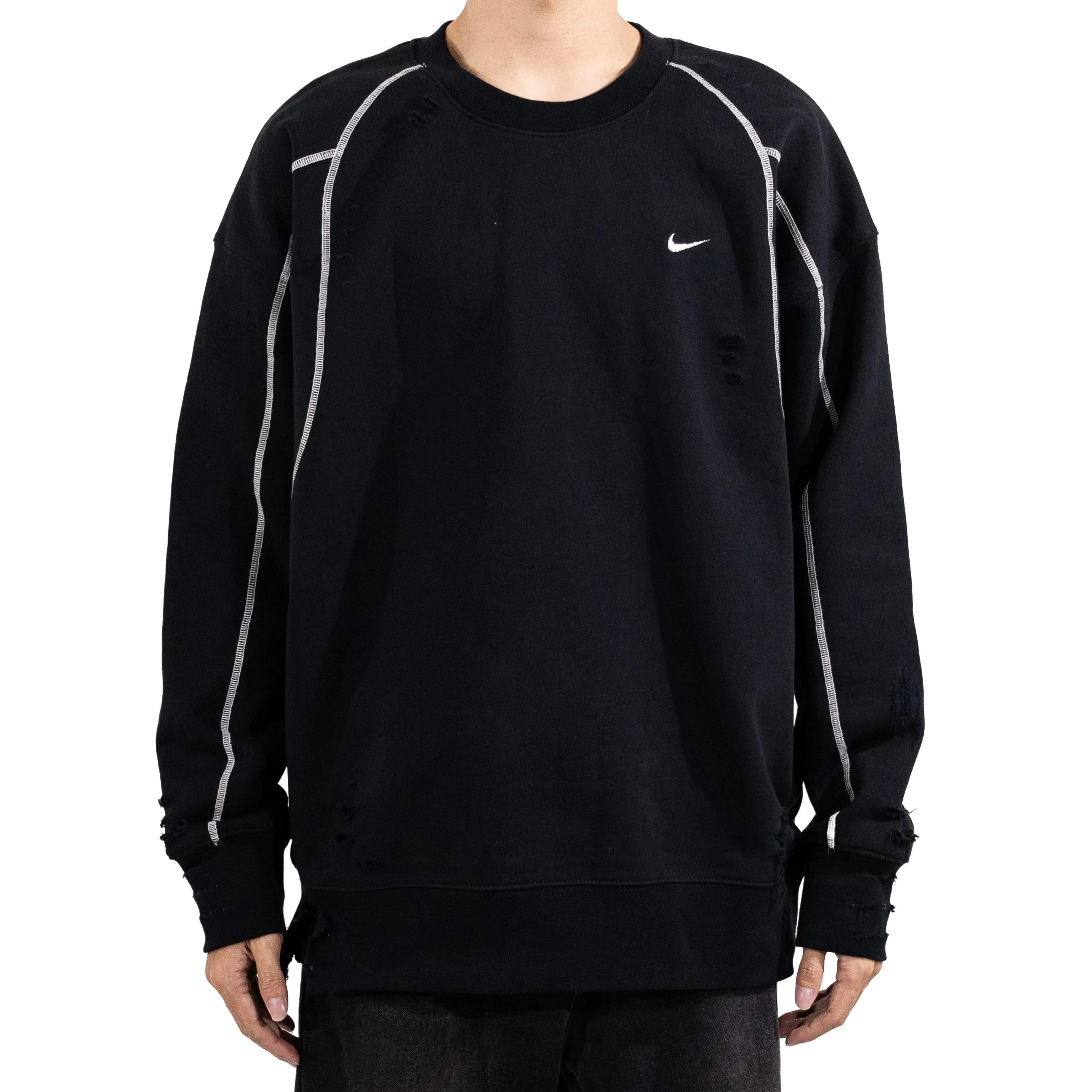 Custom Nike Sweatshirt Black With Ripped Details And White Stitching