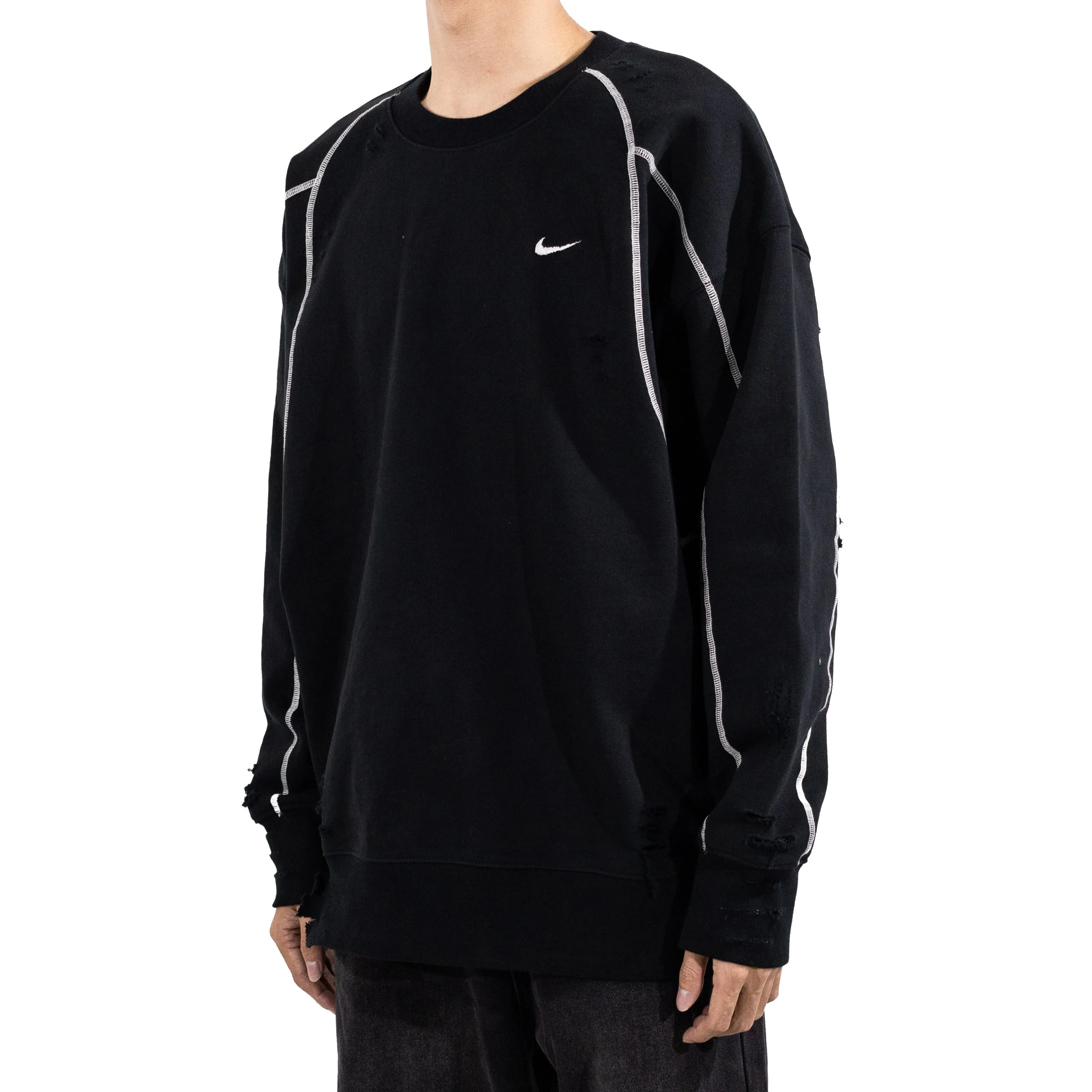 Custom Nike Sweatshirt Black With Ripped Details And White Stitching