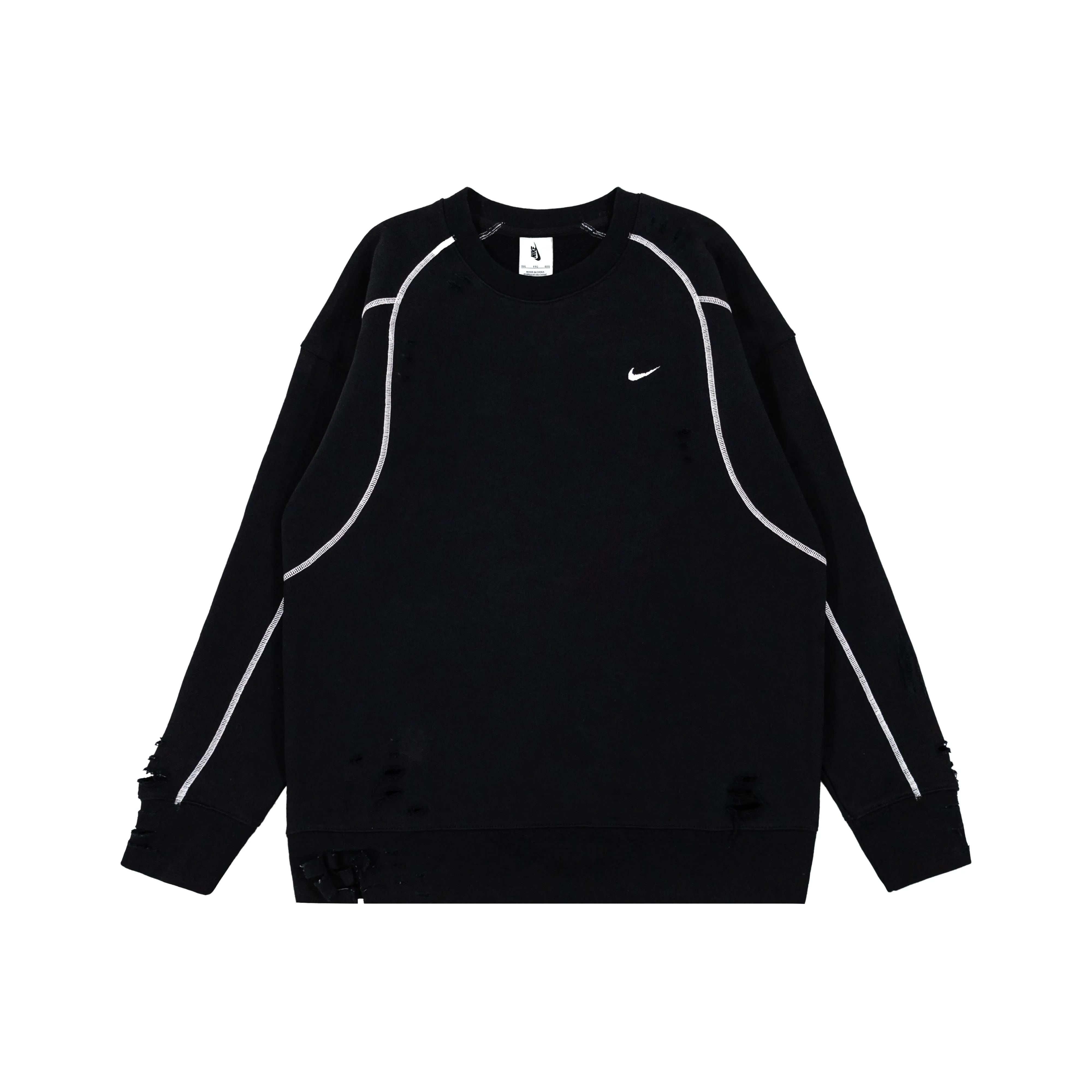 Custom Nike Sweatshirt Black With Ripped Details And White Stitching