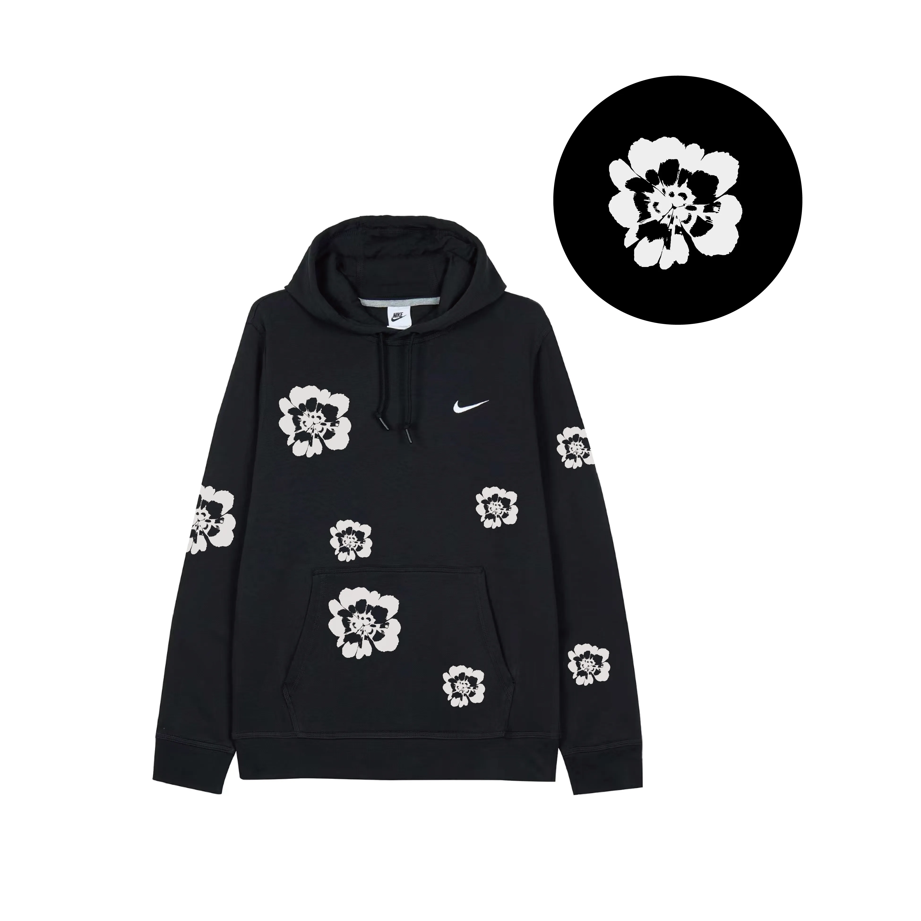 Custom Nike Sweatshirt Black With White Flower Pattern