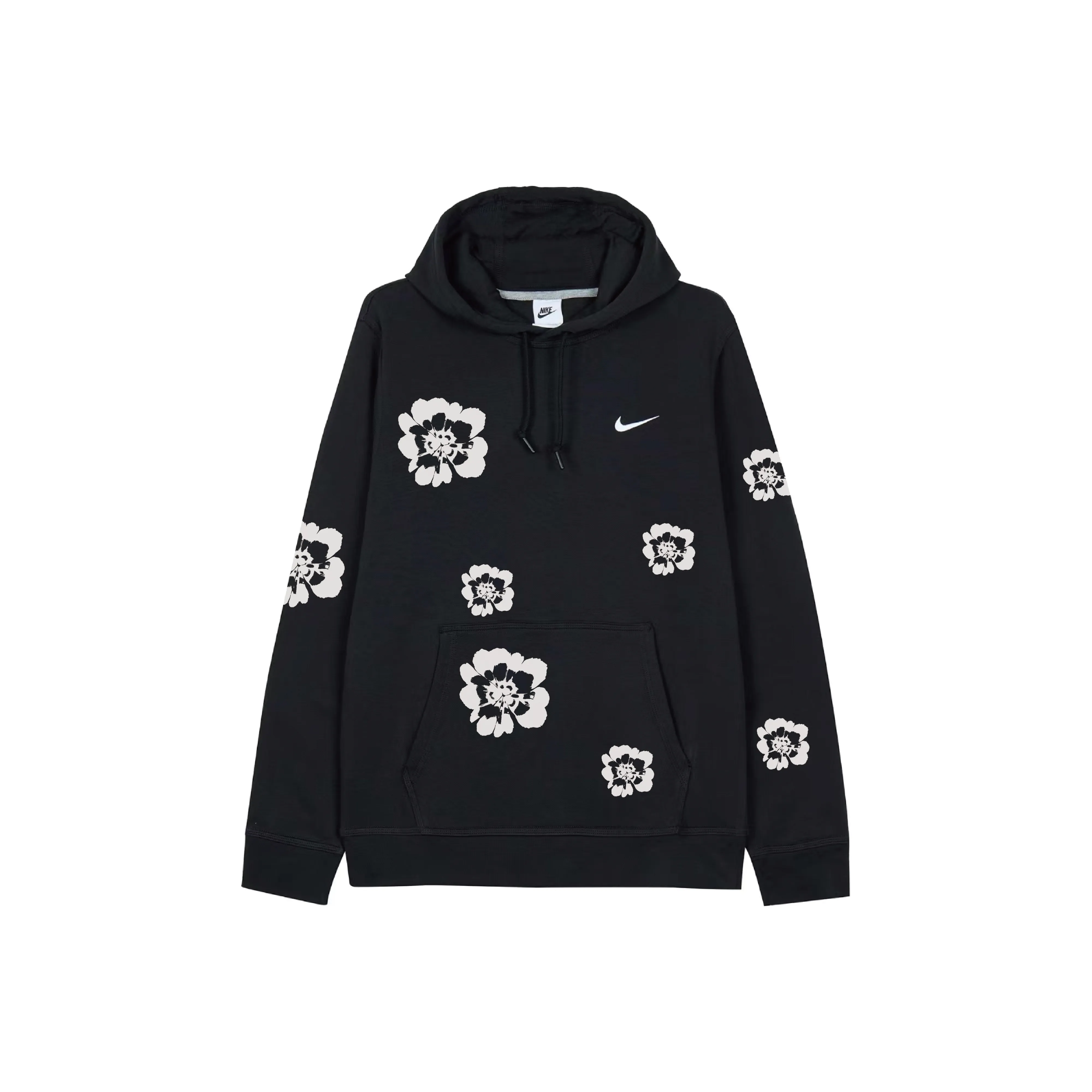 Custom Nike Sweatshirt Black With White Flower Pattern