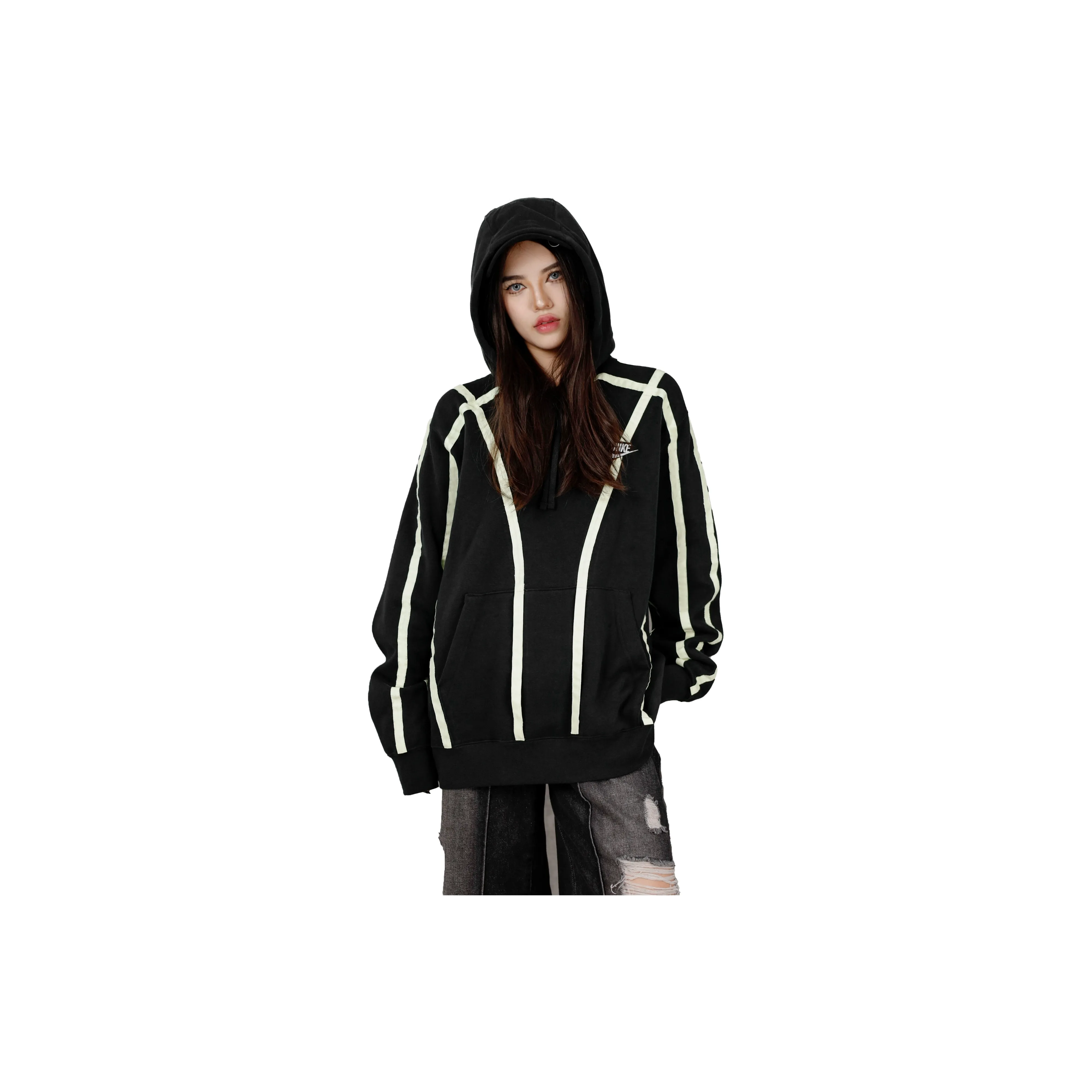 Custom Nike Sweatshirt Black With White Stripes