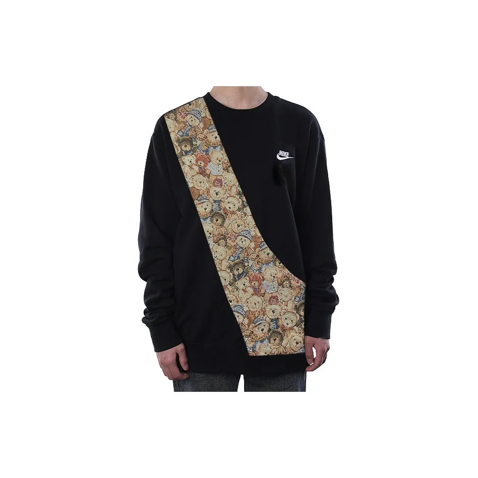 Custom Nike Sweatshirt Brown Teddy Bear Pattern Black