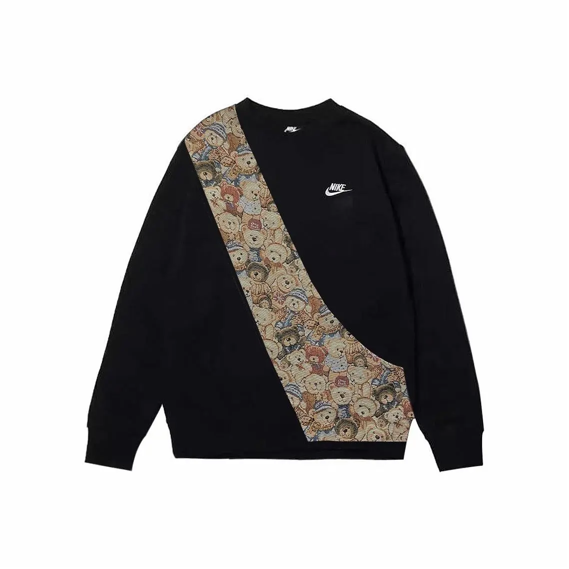 Custom Nike Sweatshirt Brown Teddy Bear Pattern Black