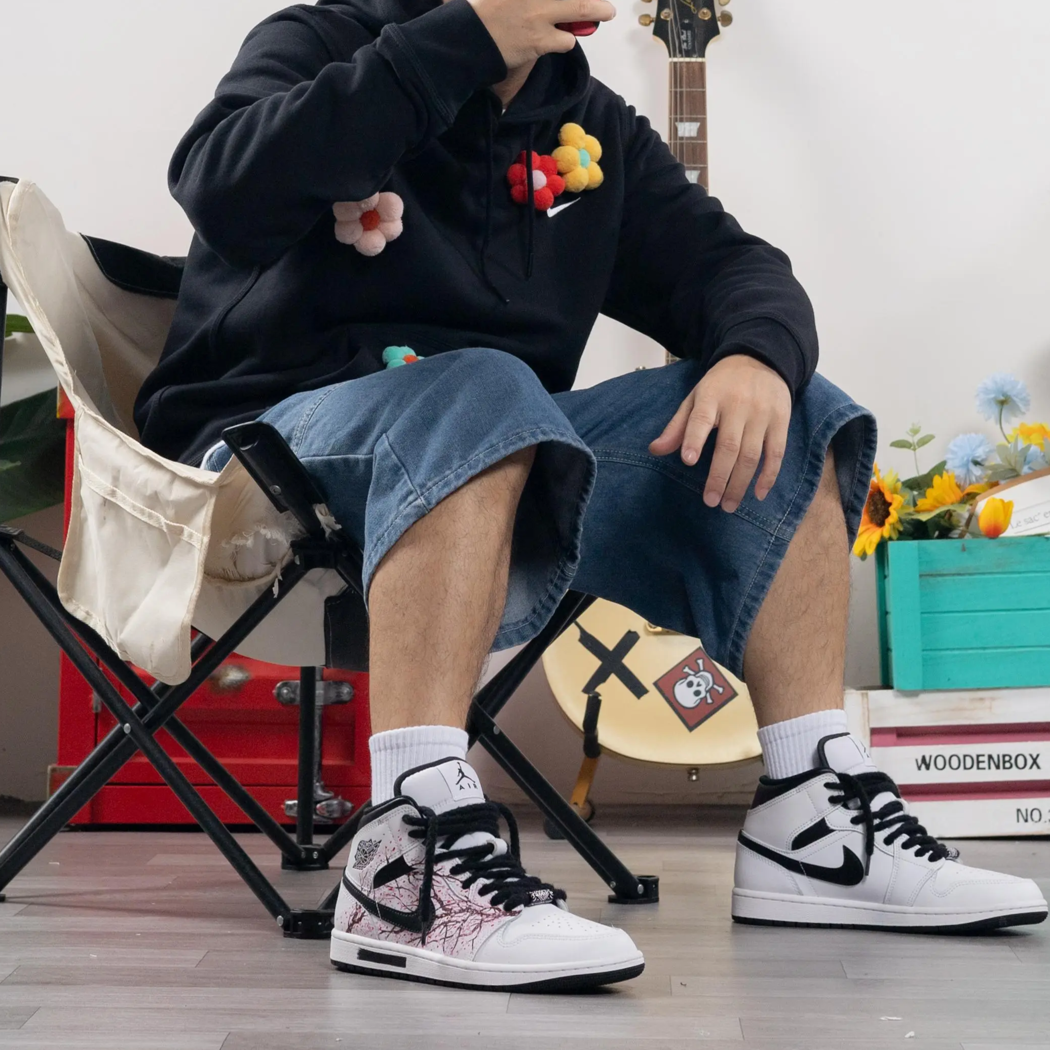 Custom Nike Sweatshirt Floral Design Black