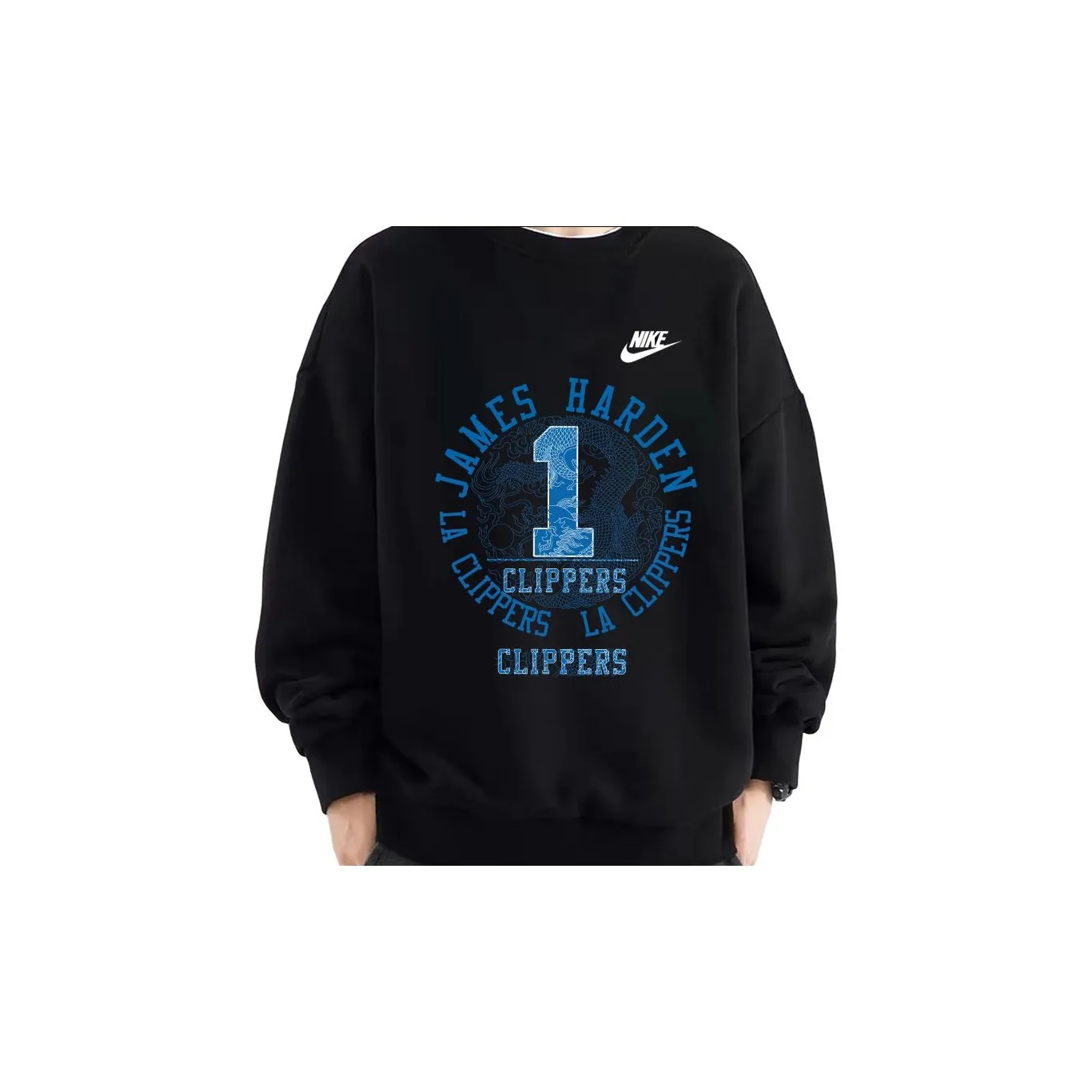 Custom Nike Sweatshirt James Harden Clippers Black Blue Design