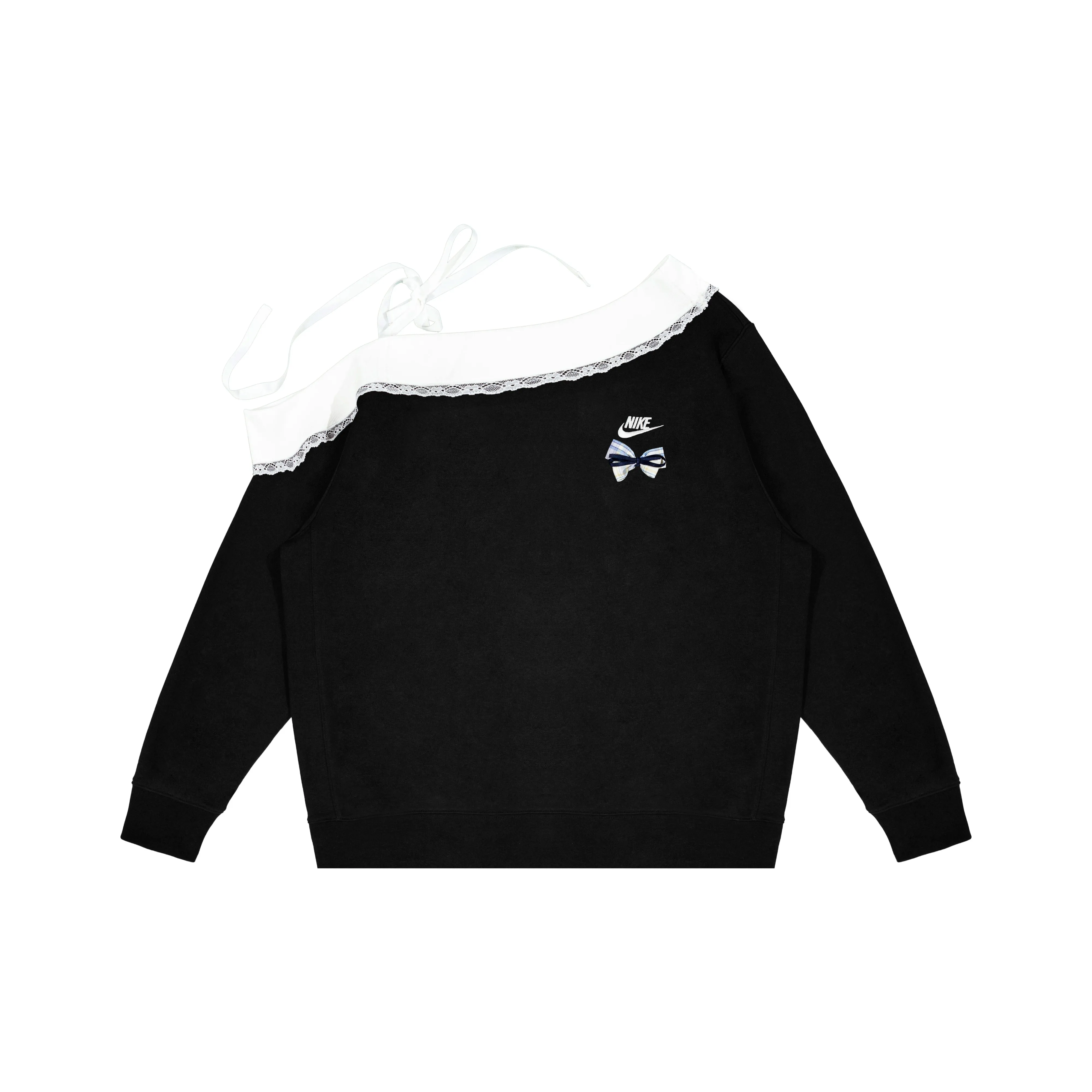 Custom Nike Sweatshirt Off Shoulder Black White Lace Bow