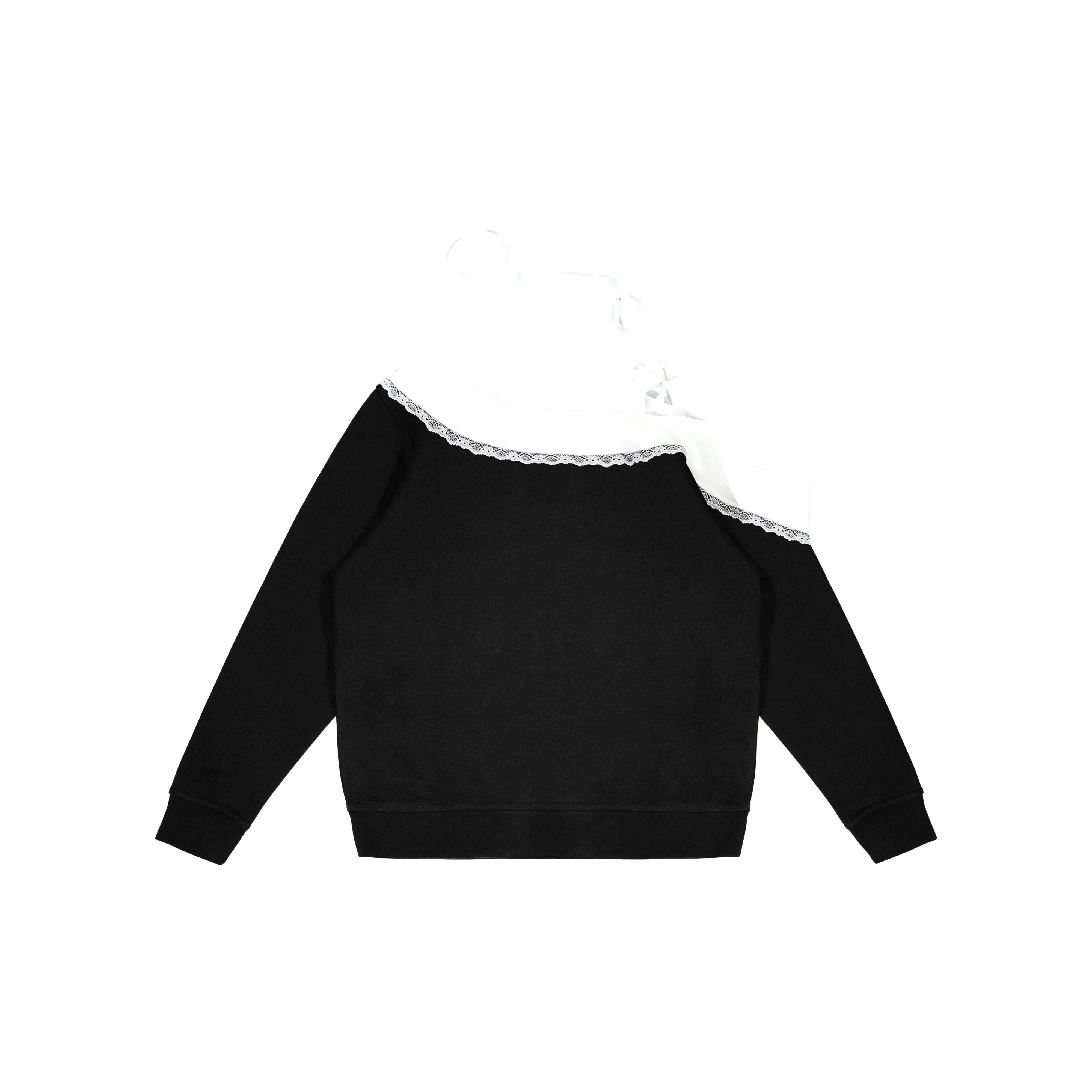 Custom Nike Sweatshirt Off Shoulder Black White Lace Bow