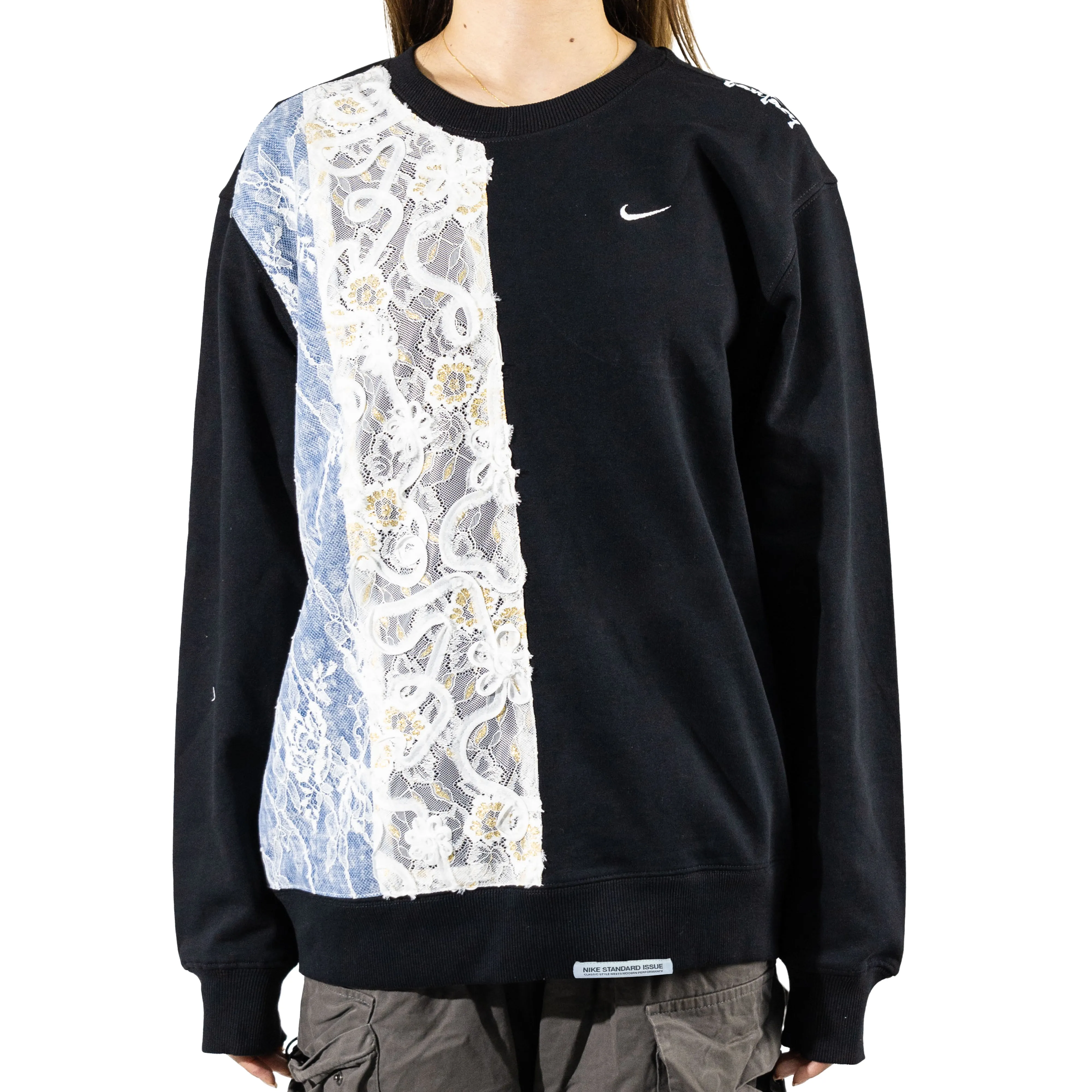 Custom Nike Sweatshirt With Lace Pattern Black