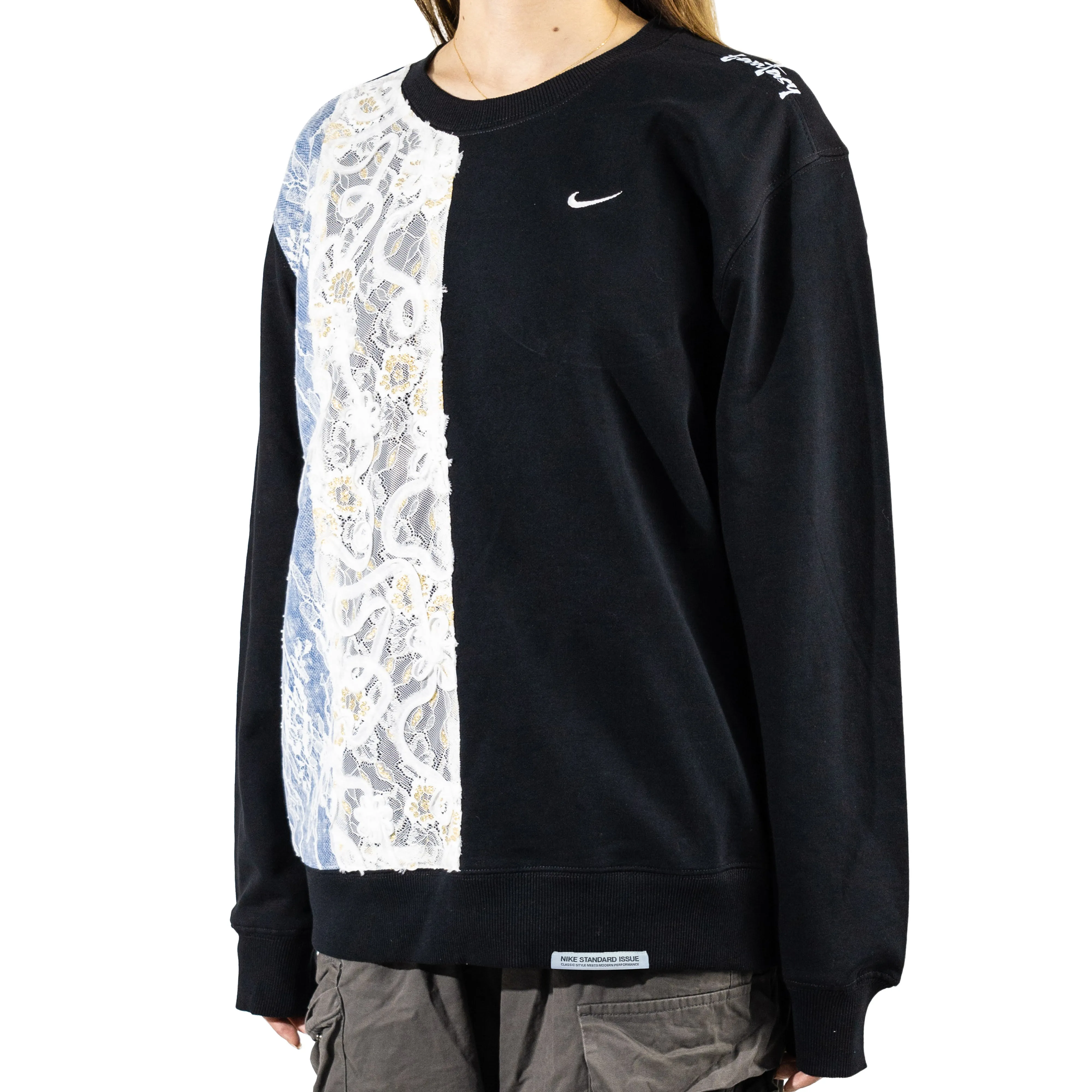Custom Nike Sweatshirt With Lace Pattern Black