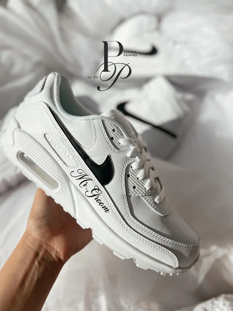 Custom Nike White Black Monogrammed