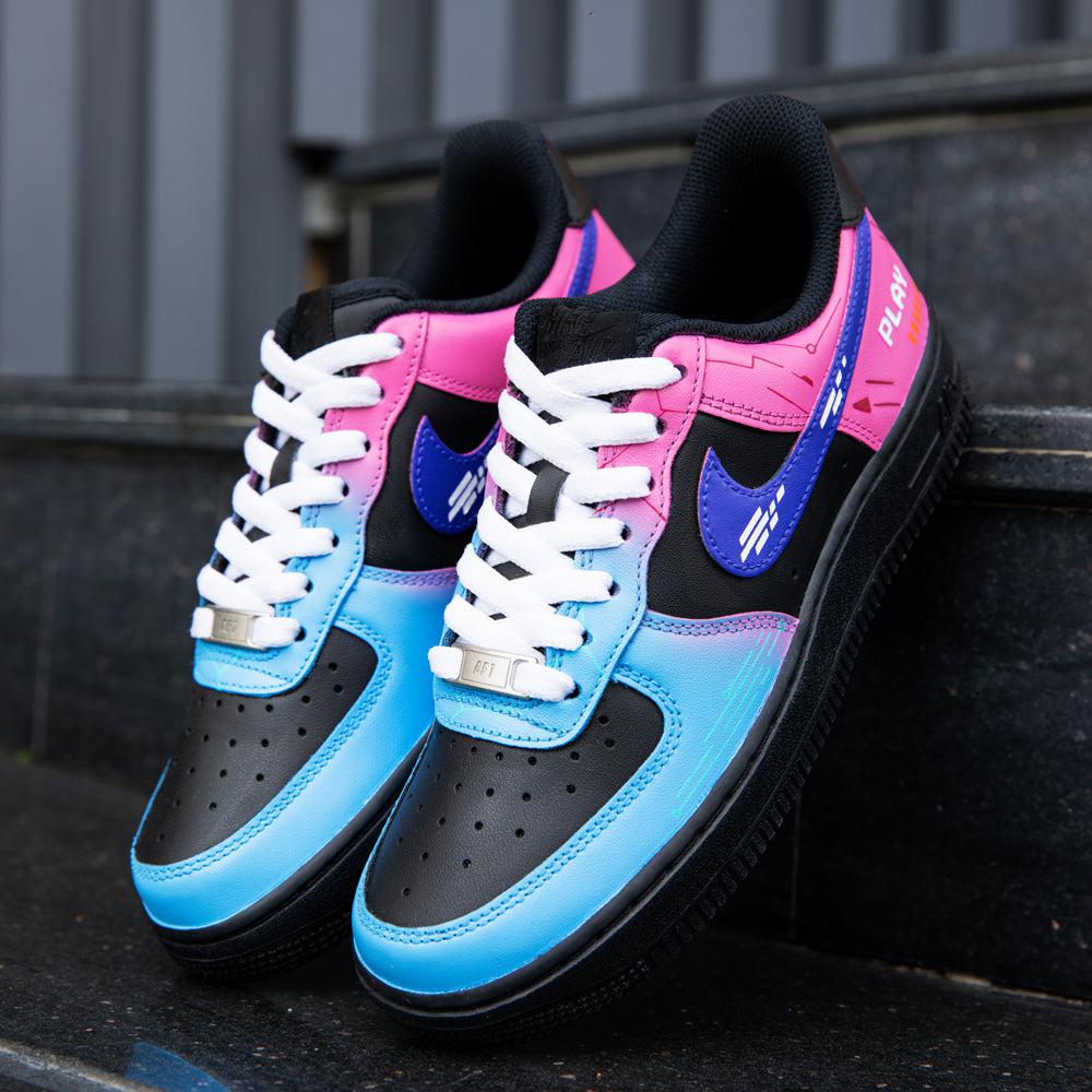 Cyberpunk Pink Blue Black Air Force 1s Custom Shoes Sneakers-shecustomize