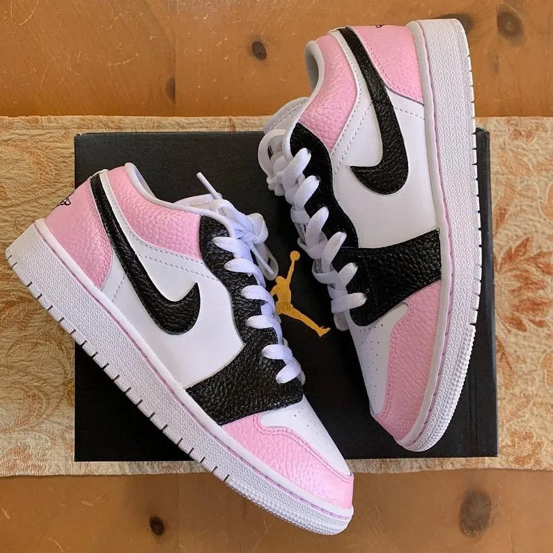 Custom Jordans Pink White Black Low