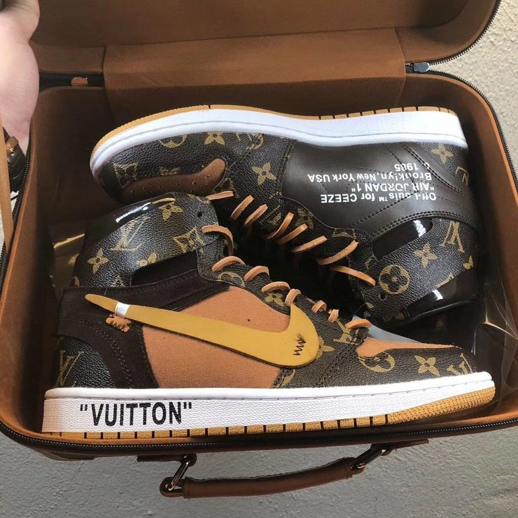 Custom Jordans Brown Khaki LV Logo-shecustomize